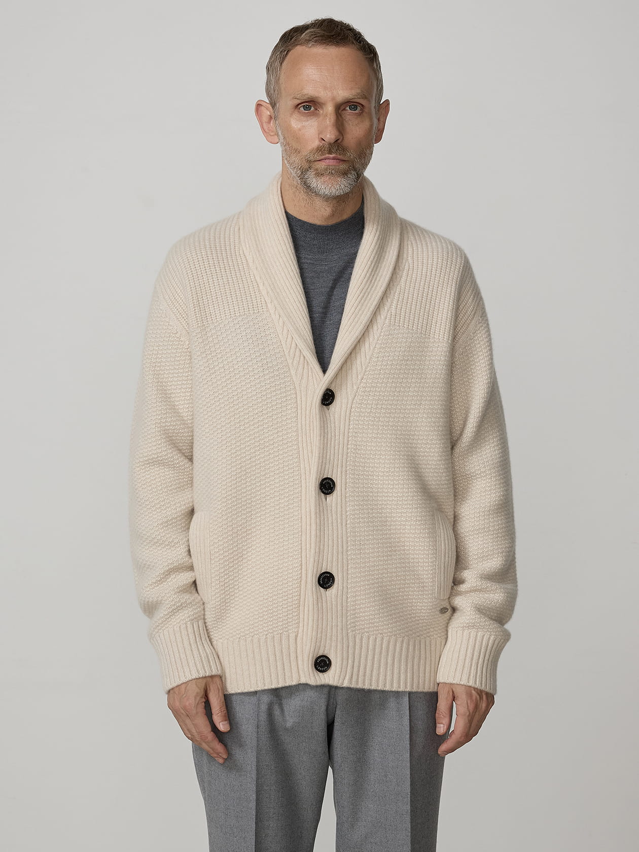 カシミヤショールカラーカーディガン