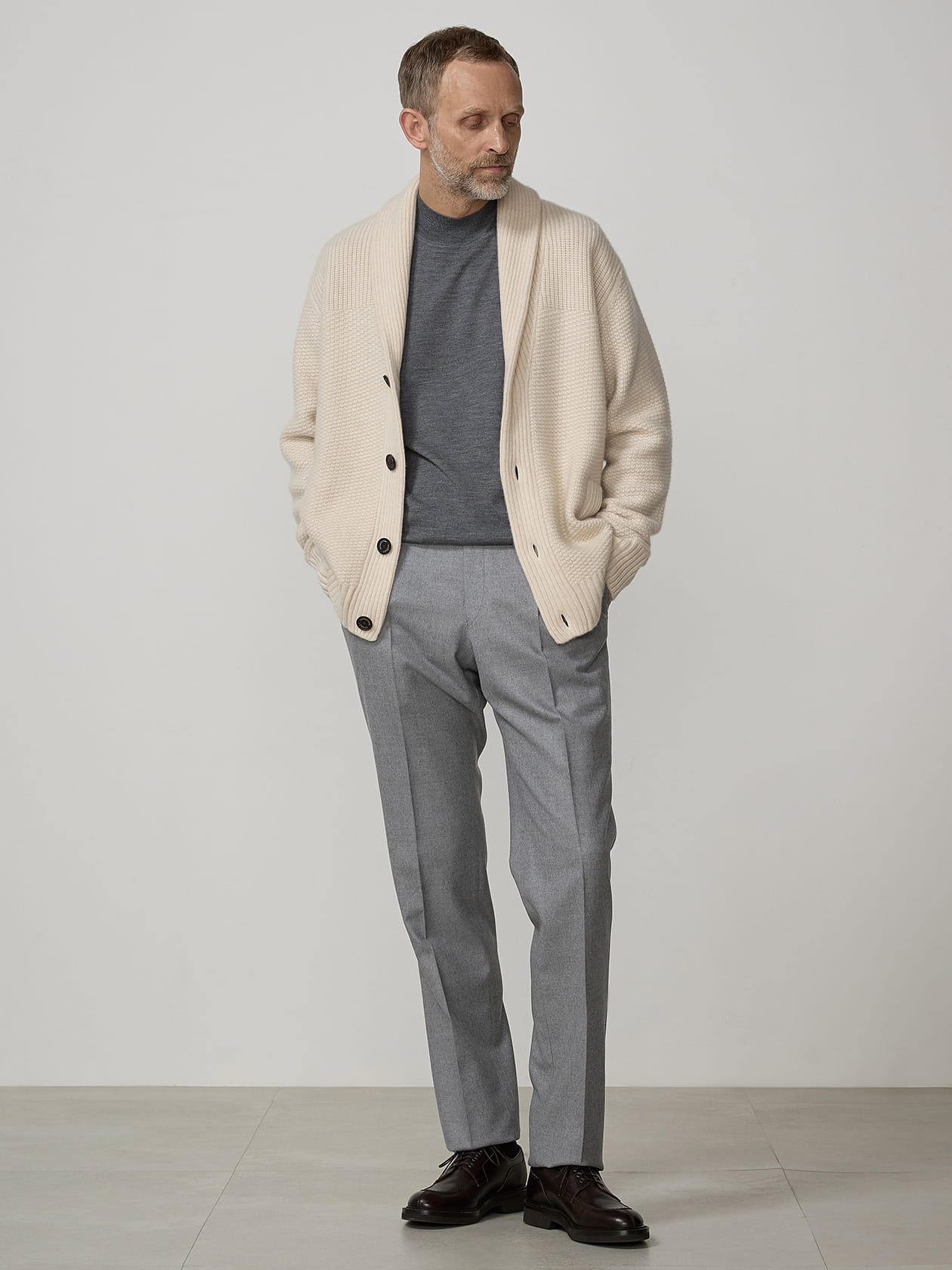 カシミヤショールカラーカーディガン