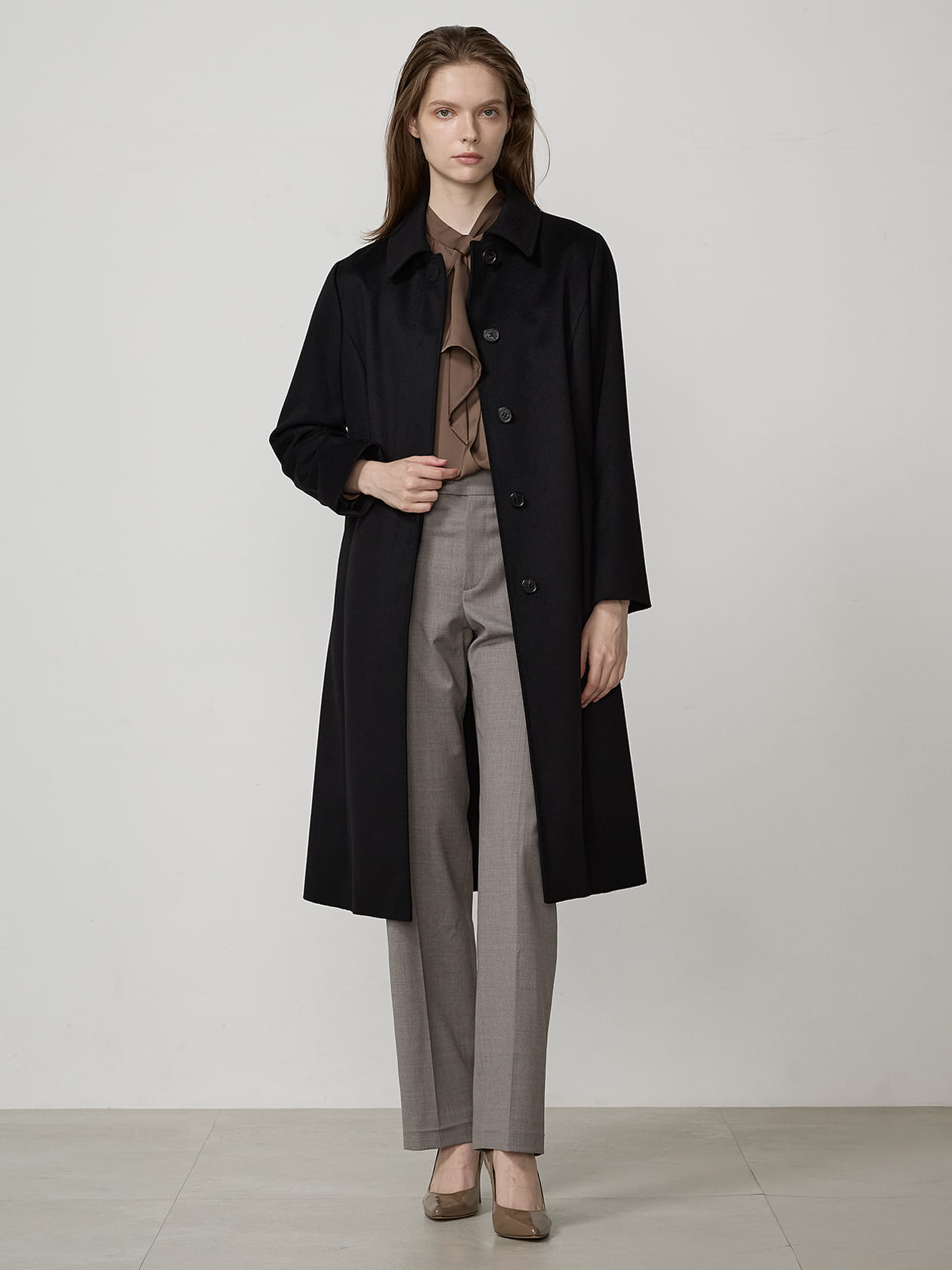 ブラックカシミヤ ステンカラーコート