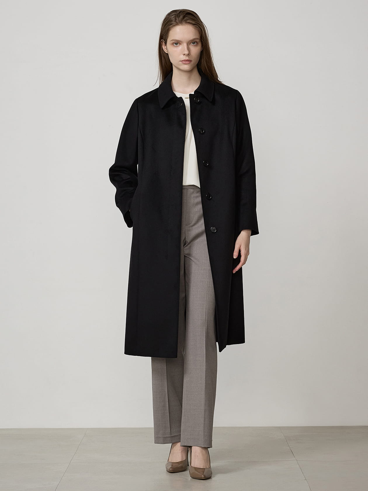 ブラックカシミヤ ステンカラーコート