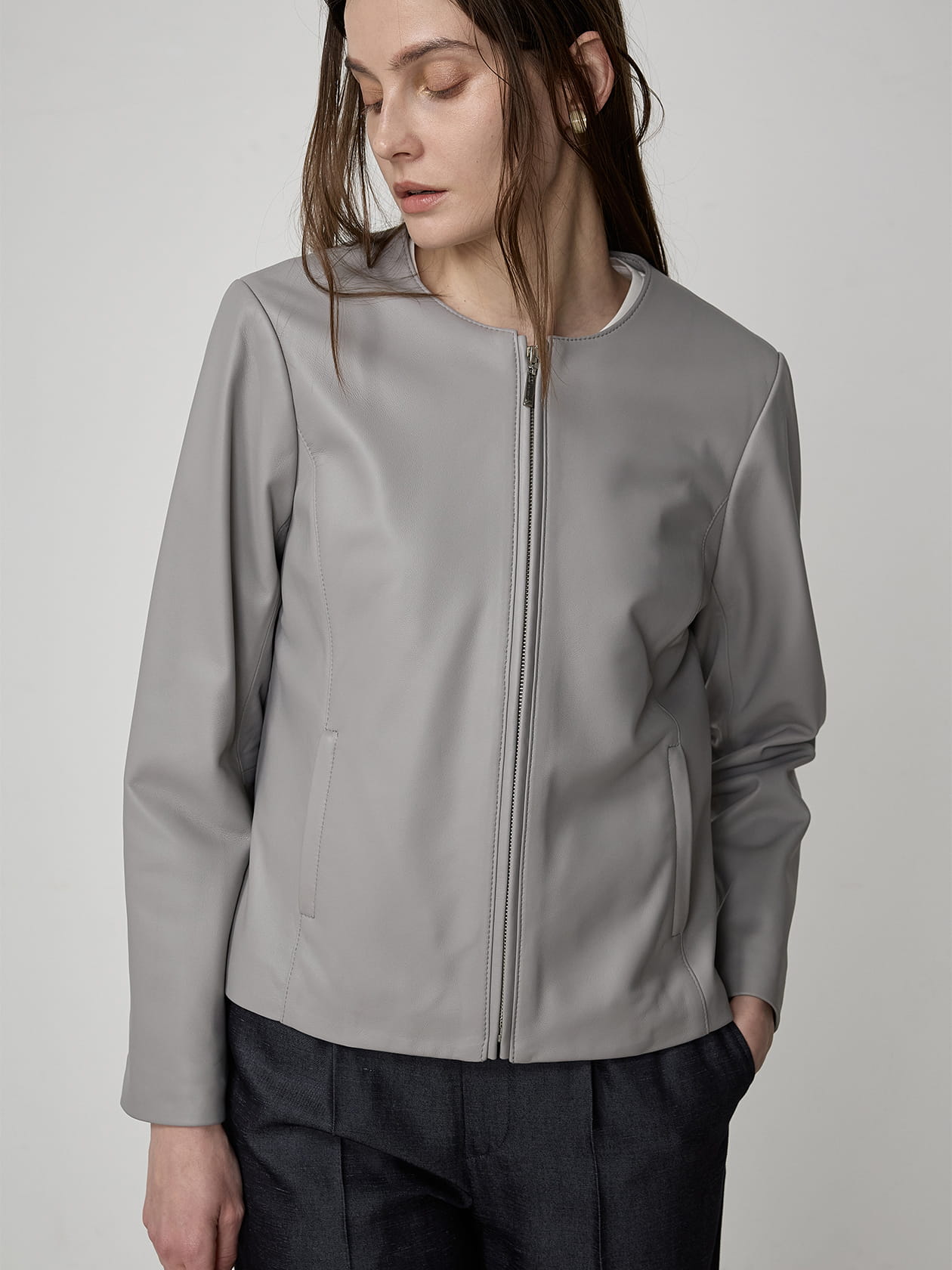 シープレザー ノーカラージャケット