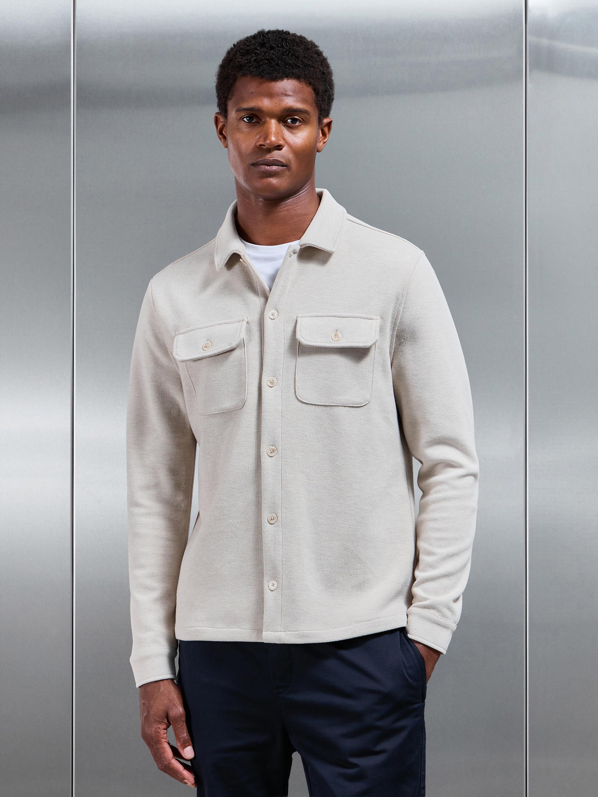 Textured Knitted Overshirt in Stone | ARNE UK
