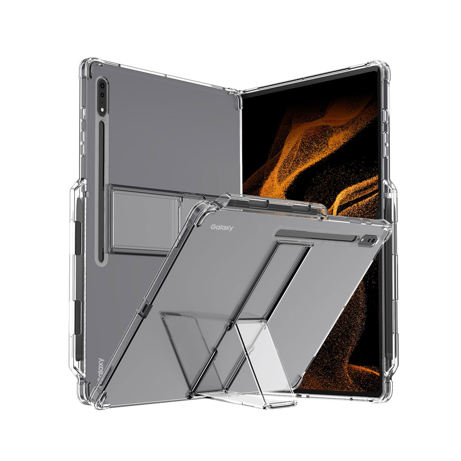 Galaxy Tab S8+】ペンホルダー付きスタンドケース Flexield クリア