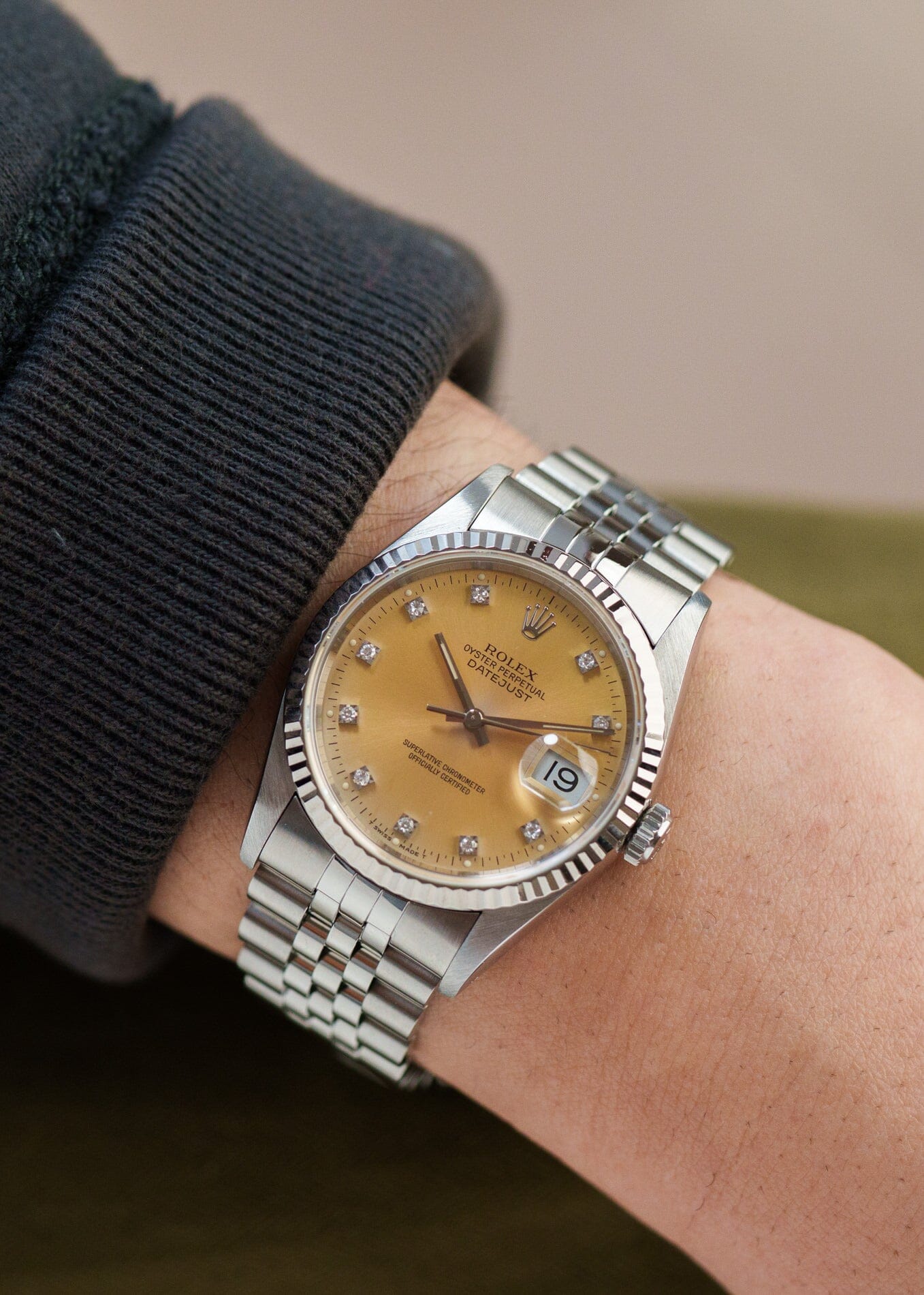 ロレックス デイトジャスト 16234G シルバー 10Pダイヤモンドダイアル