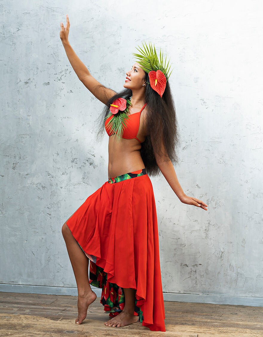 りか品です』タヒチアンダンス ロングモレ ＊情熱の赤 りか品です