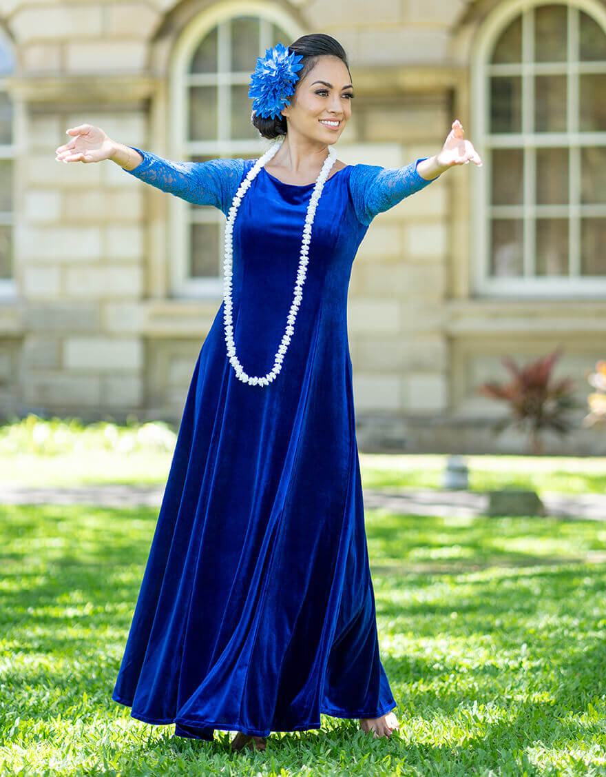 レースロングスリーブベロアドレス（ロイヤルブルー） – 【公式