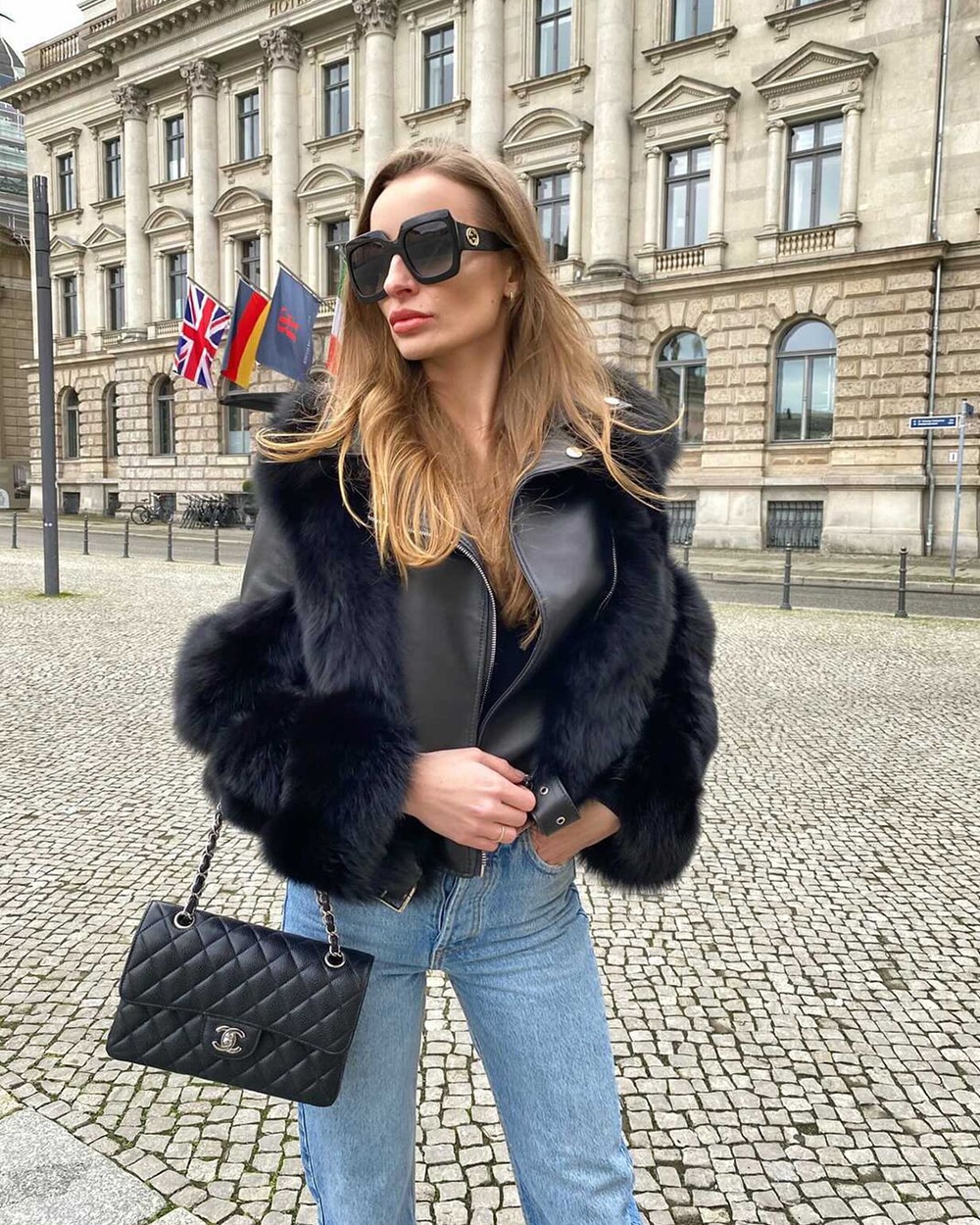 Leather Jacket with Fox Fur 