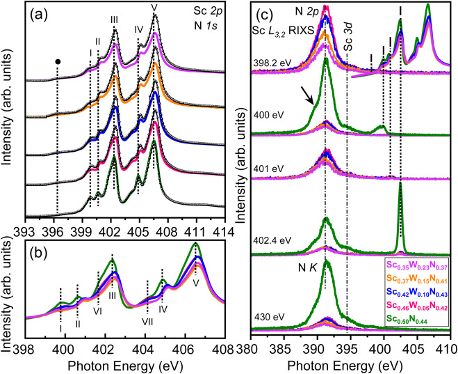 Structural and electronic properties of Sc1-xWxNy thin films on