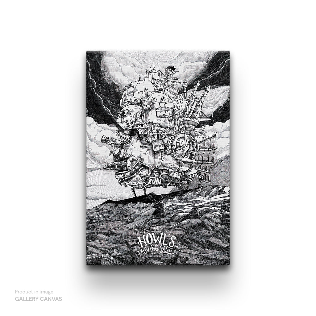 Howl's Moving Castle - Black and White - Canvas & Glass Print