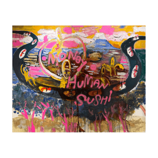 田中拓馬 キャンバスに油彩『人間寿司(Sushi Human)』2018年 田中拓馬