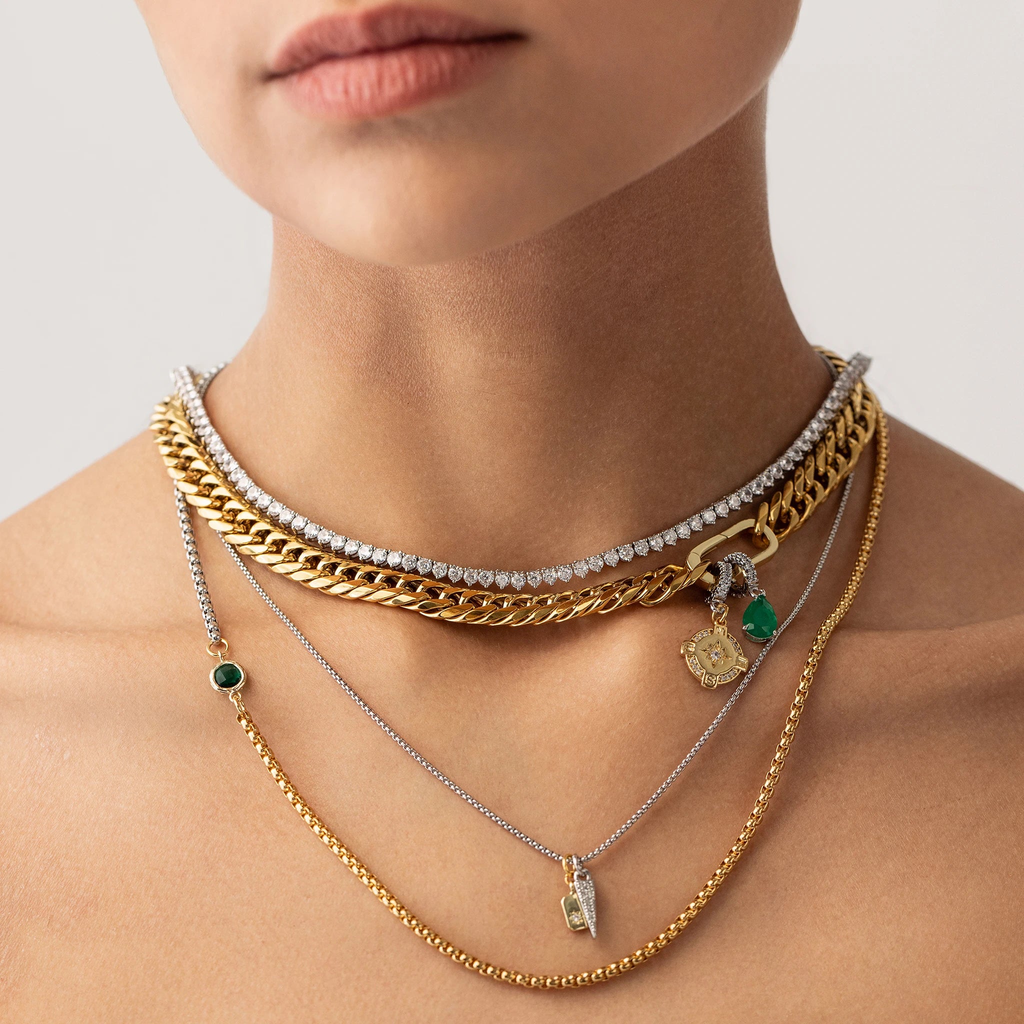 Just Click Emerald Tennis Layered Necklace Set– Artizan Joyeria