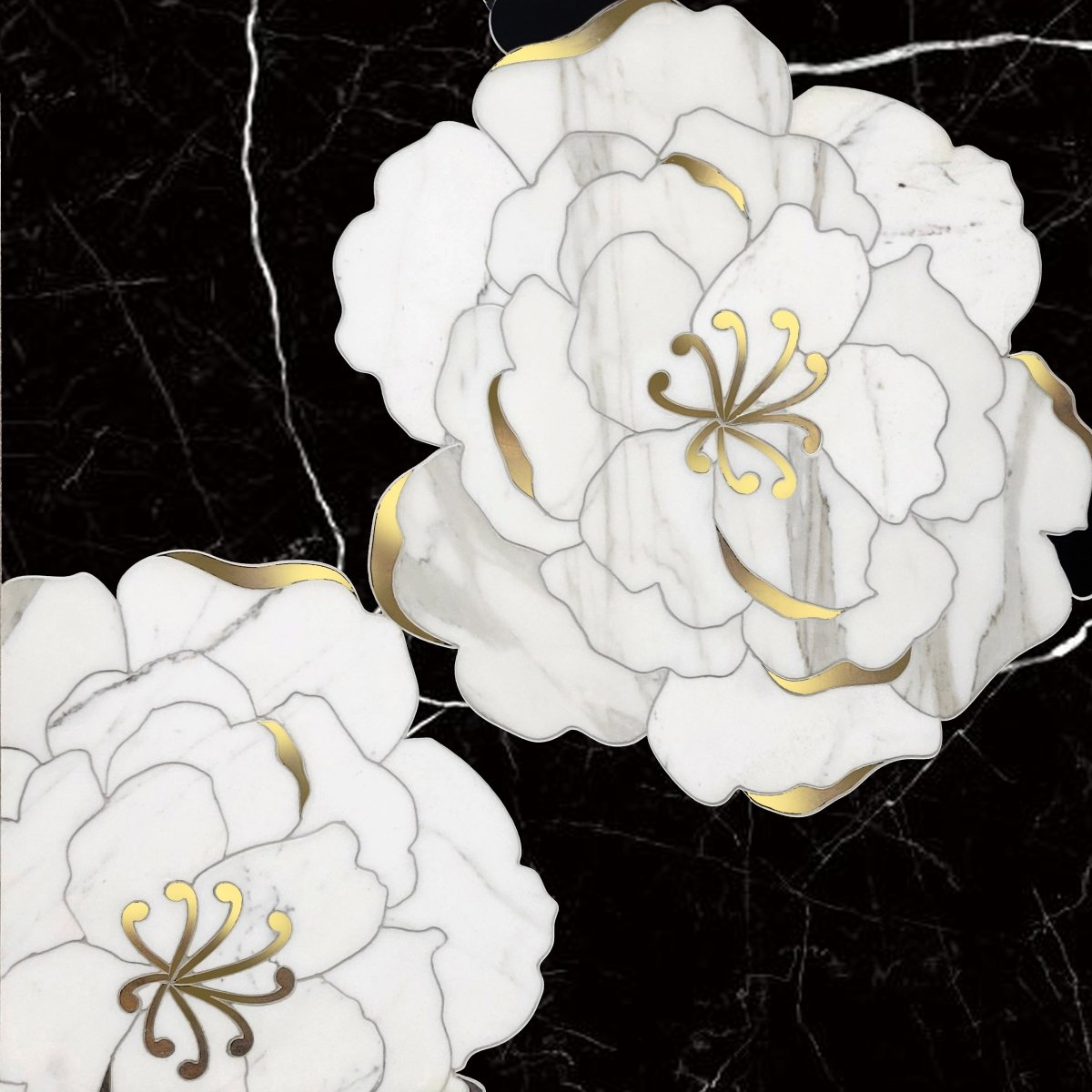 Magnificent Flower Marble and Brass Tile - Artsaics - Artsaics