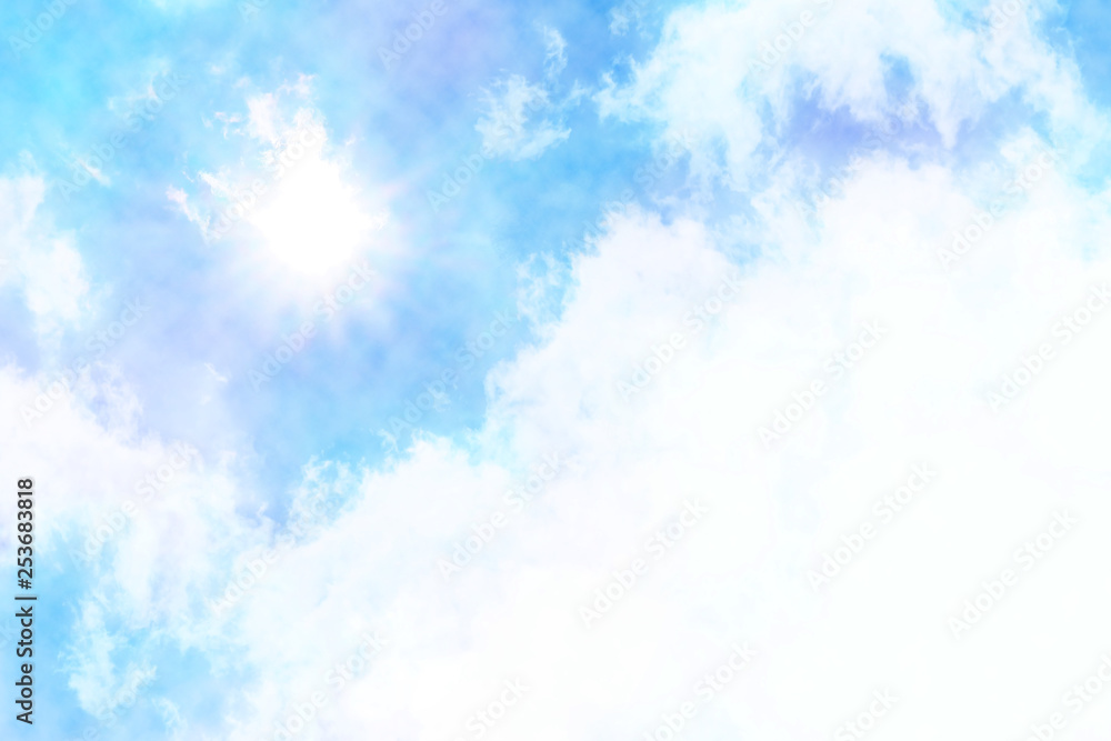 水彩絵の具で描いた夏の青空と雲と太陽 の Stock イラスト | Adobe Stock