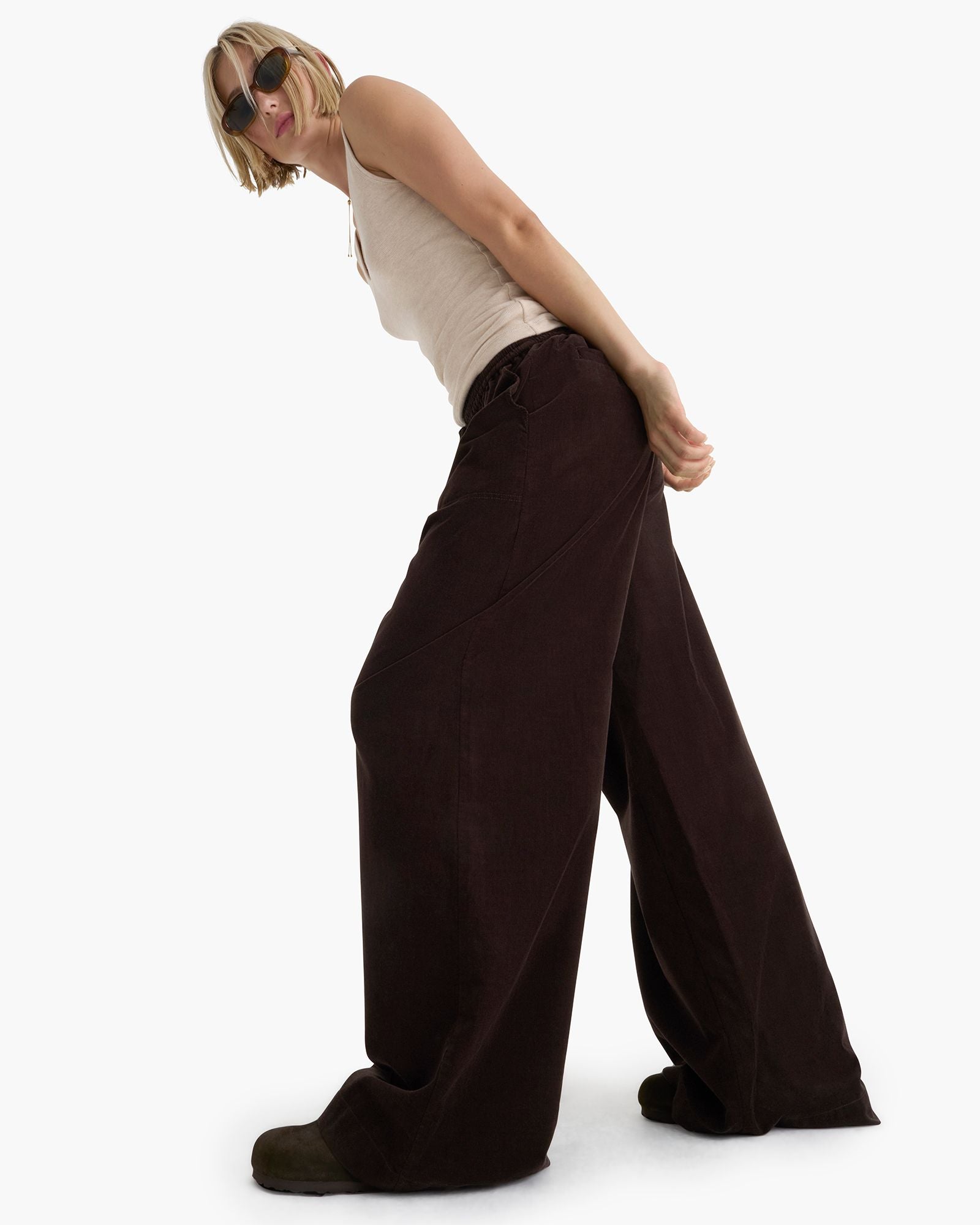 Wide Leg Corduroy Pull On Pant - Chocolate Brown – ATM Anthony