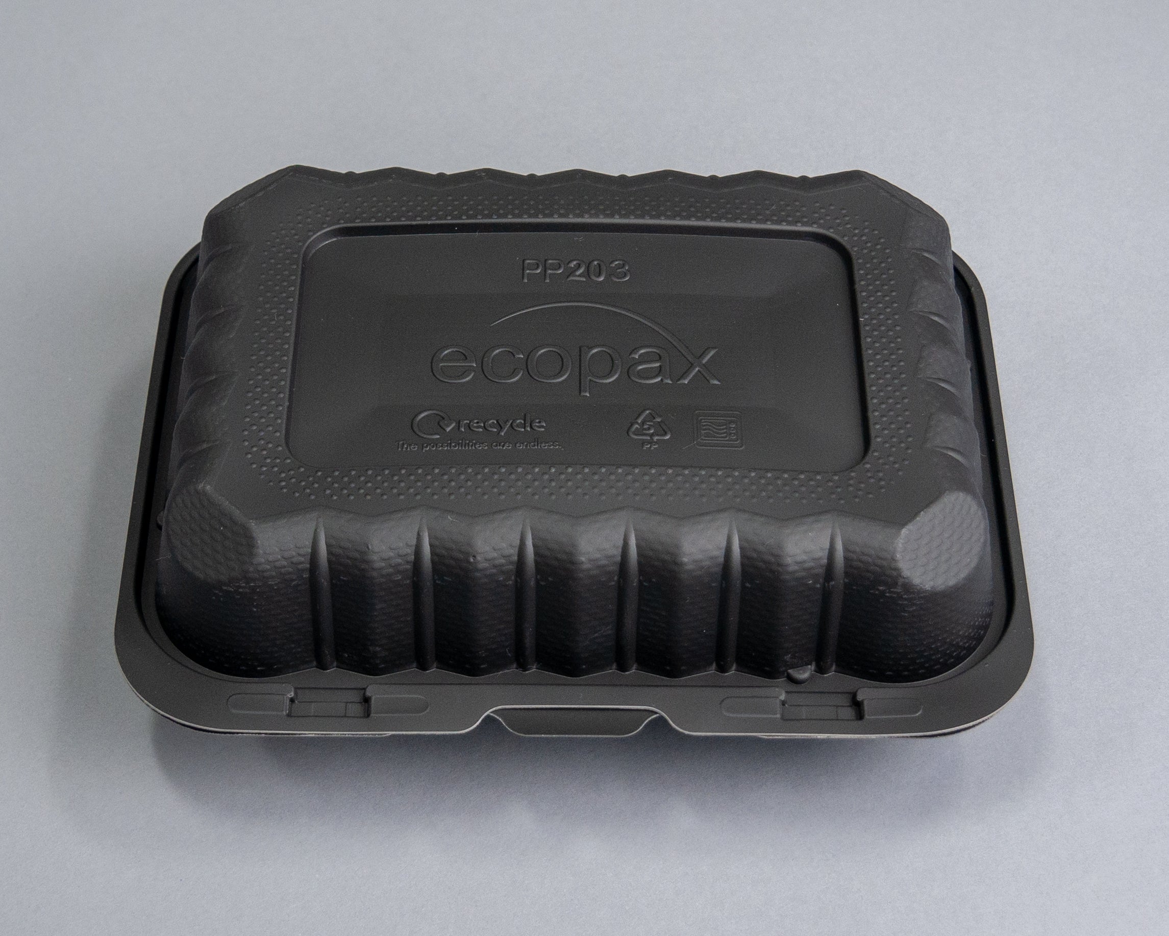 Ecopax Pebble Box Black 1-Compartment Hinged Container 8.13