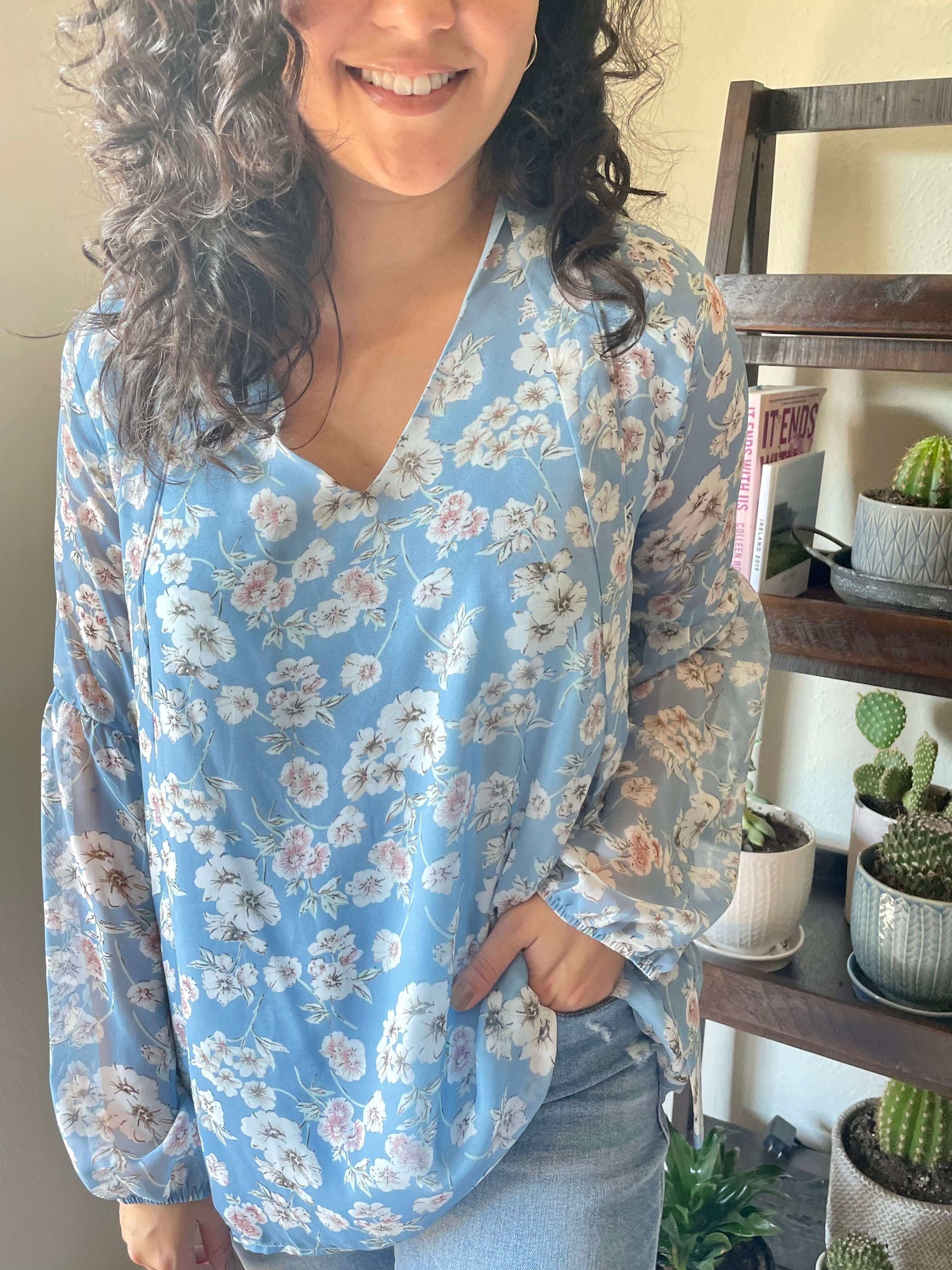 Blue Flower Blouse - Umgee - Aunt Lillie Bells