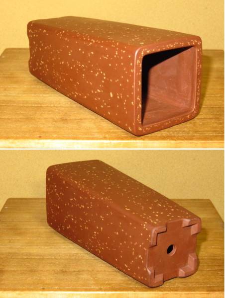 中国宜興紫砂【梨皮泥正角下方盆】 6.8㎝ 宜興紫砂/急須 60