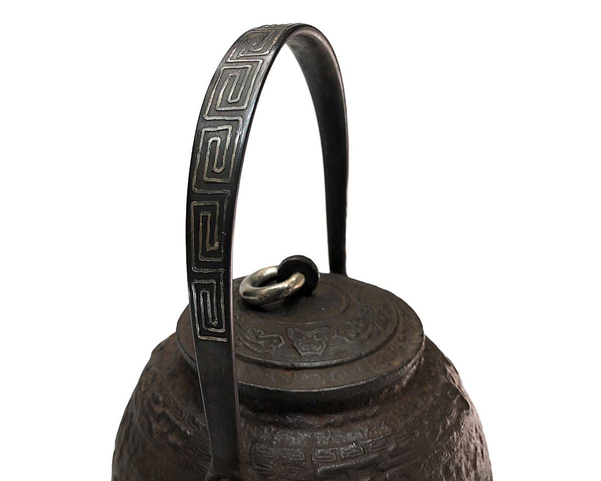 純銀製 饕餮紋 玉摘 銀瓶 煎茶道具 湯沸 重量798g 純銀製