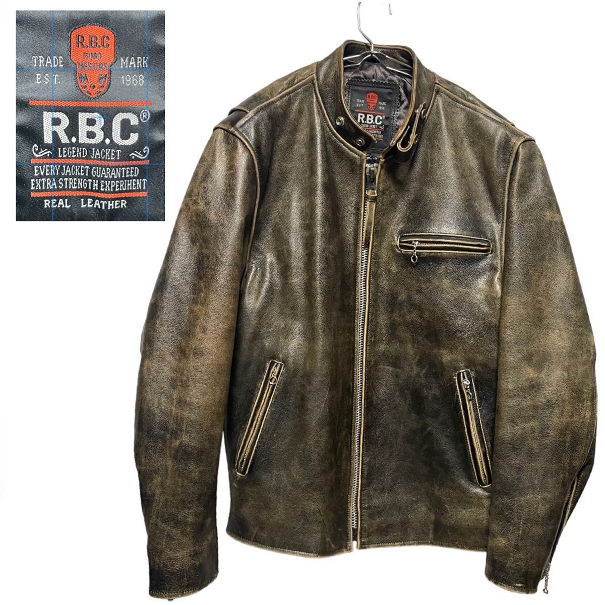 RBC シングルライダース レザージャケット 本革 茶芯 グランジ加工 L