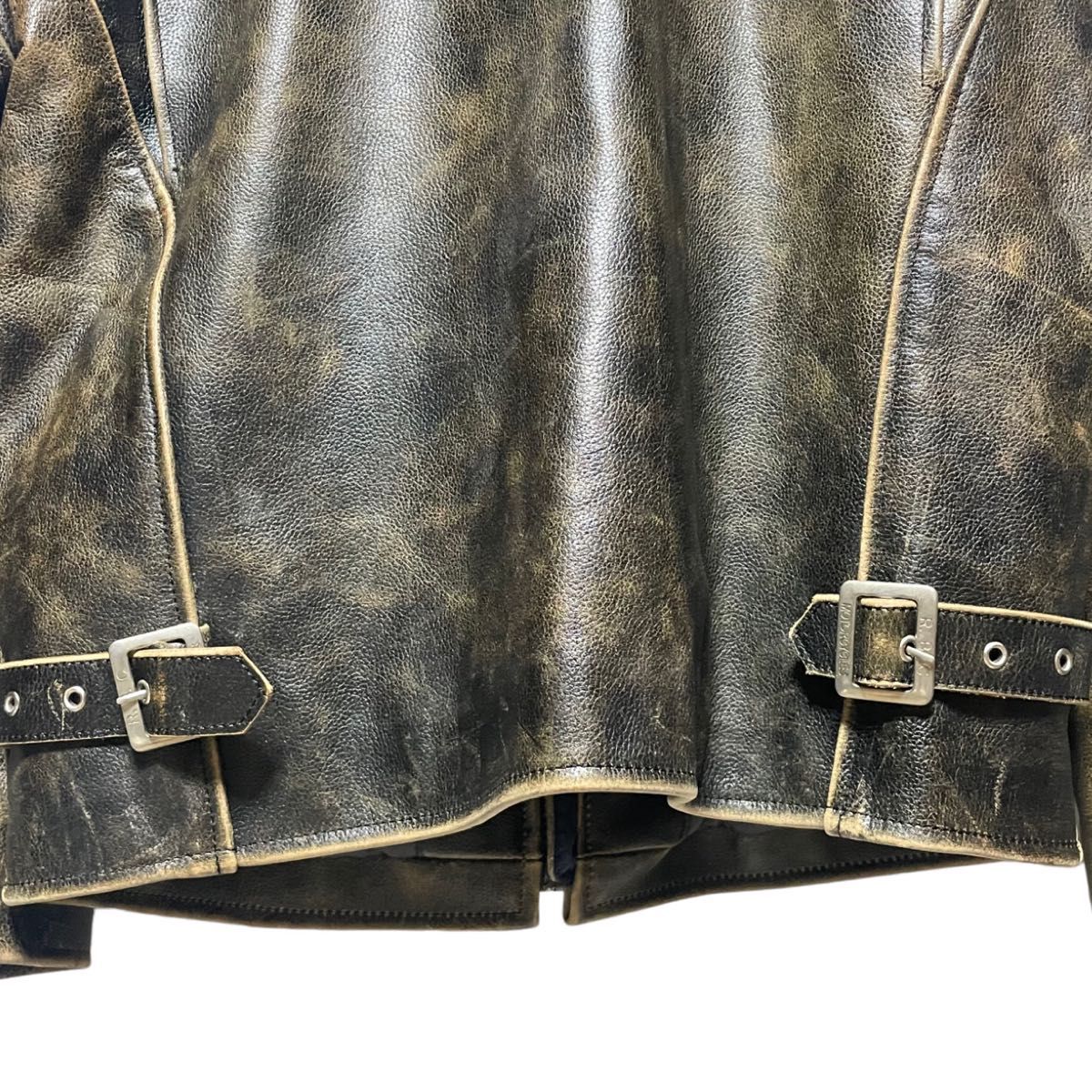 RBC シングルライダース レザージャケット 本革 茶芯 グランジ加工 L