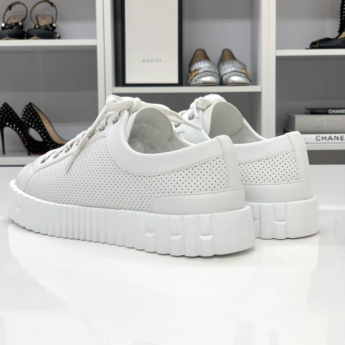 7295 未使用 エルメス レザー cross クロス スニーカー ホワイト