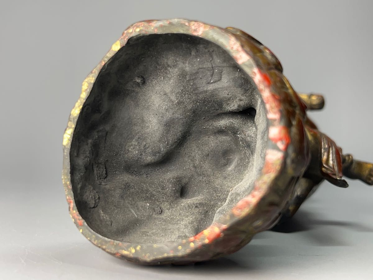 時代物 銅胎 漆器 朱漆金箔 魁星点斗 独立鰲頭（学業有成）吉祥置物