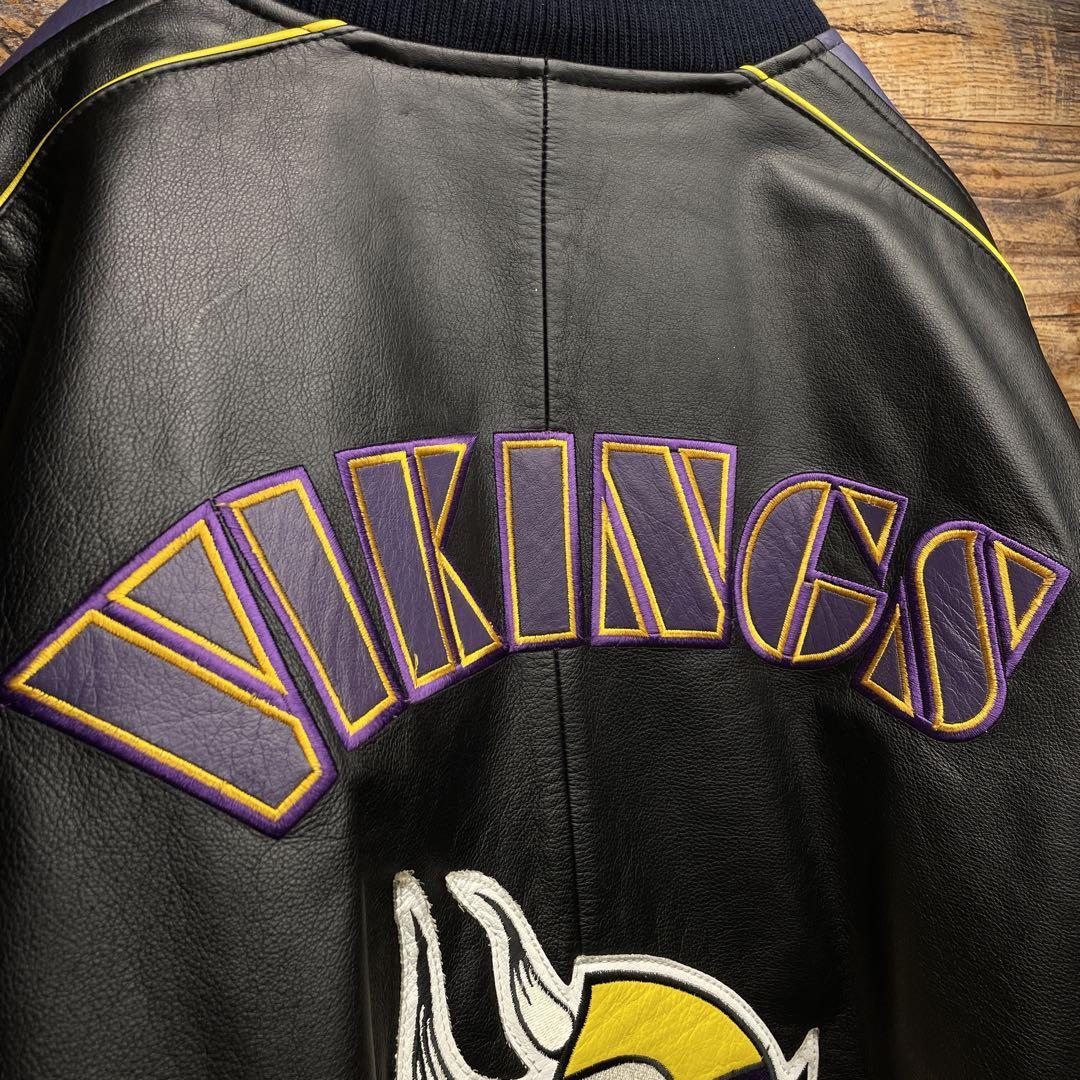 G-3 ミネソタバイキングス フルレザースタジャン xl 古着 黒 ブラック