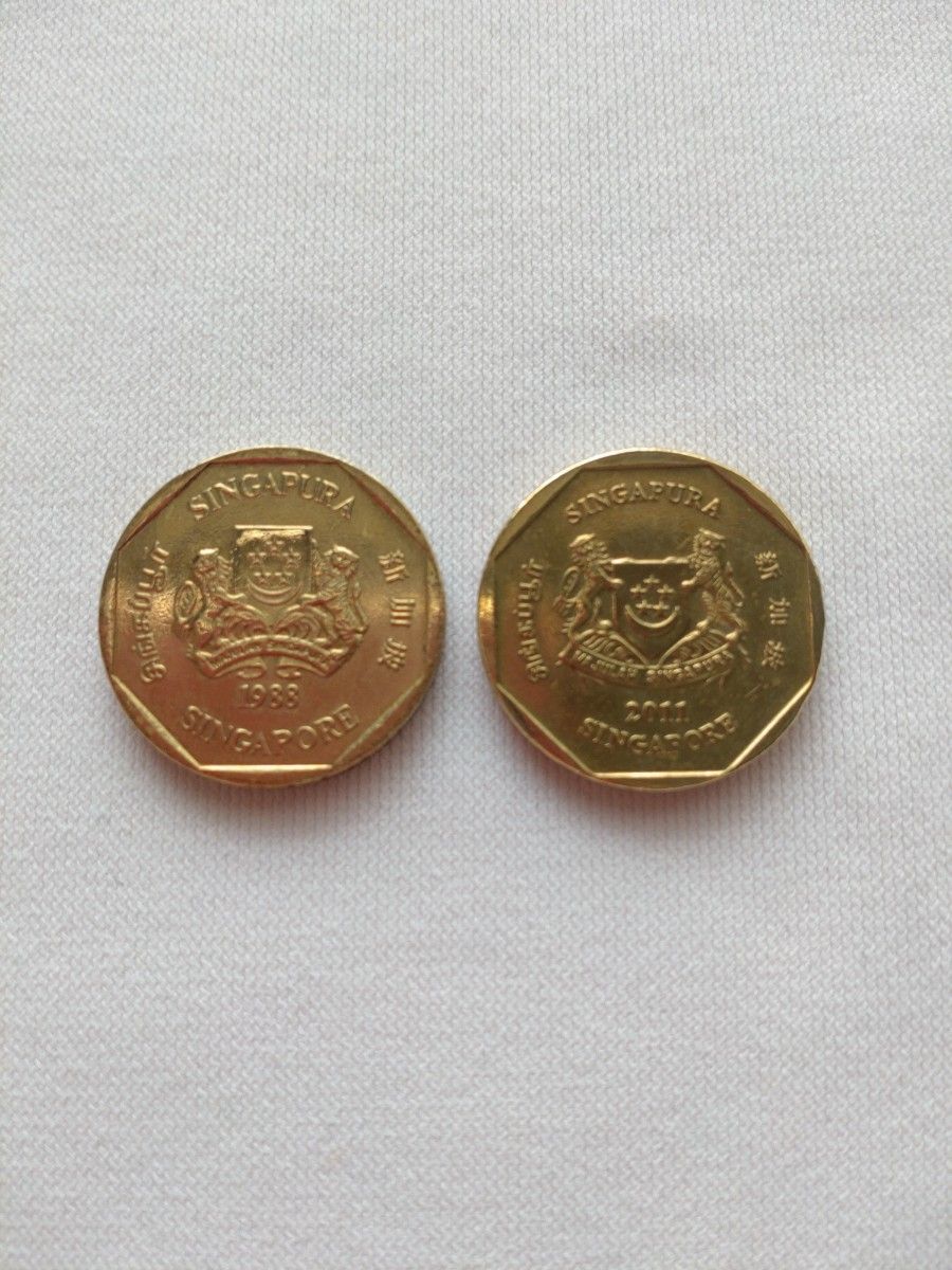 美品 シンガポール1ドル硬貨2枚セット コイン 風水お守り金運｜Yahoo