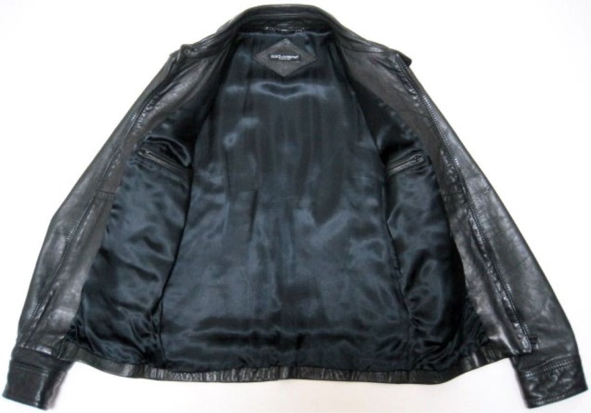 美品 ドルチェ&ガッバーナ ビッグ ロゴプレート ラムレザー ジャケット