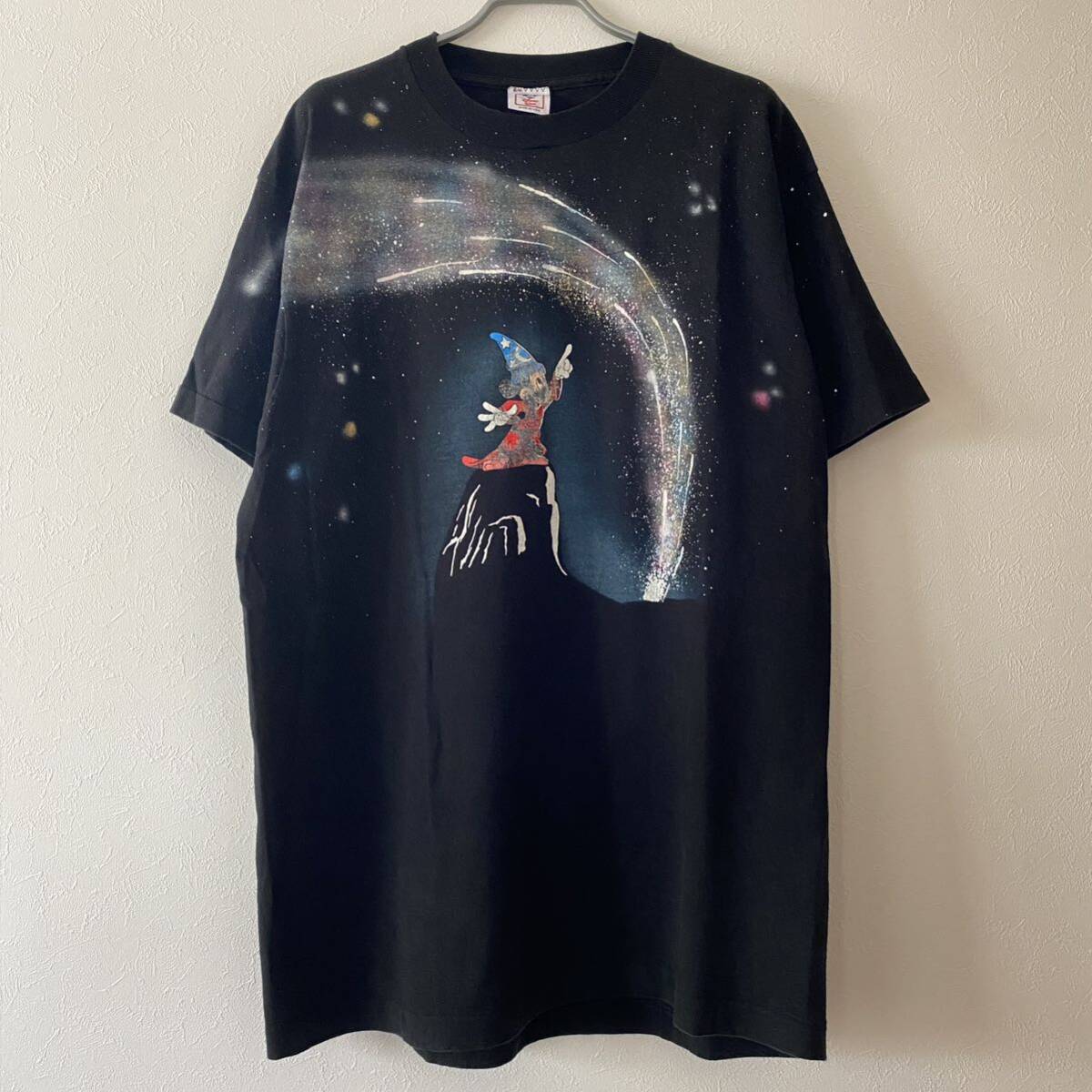 古着 Disney 90s Fantasia Mickey Mouse Galaxy AOP Tee XL ディズニー