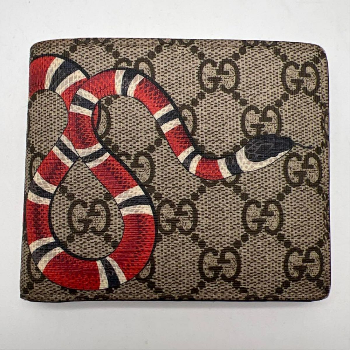 鑑定済み GUCCI(グッチ) キングスネーク プリント 二つ折り財布 蛇
