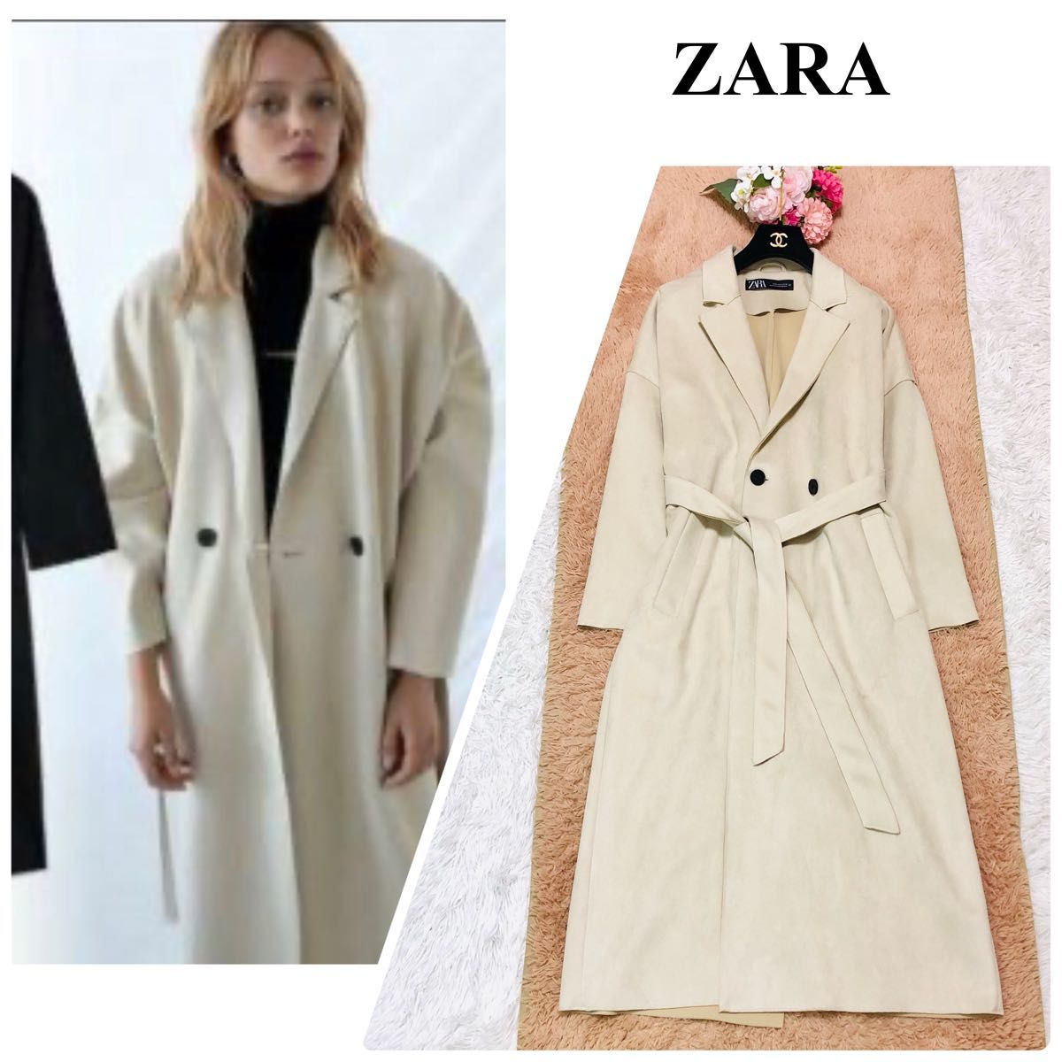 本日限定特価 ZARA ザラ フェイクスウェード ロングコート リボン