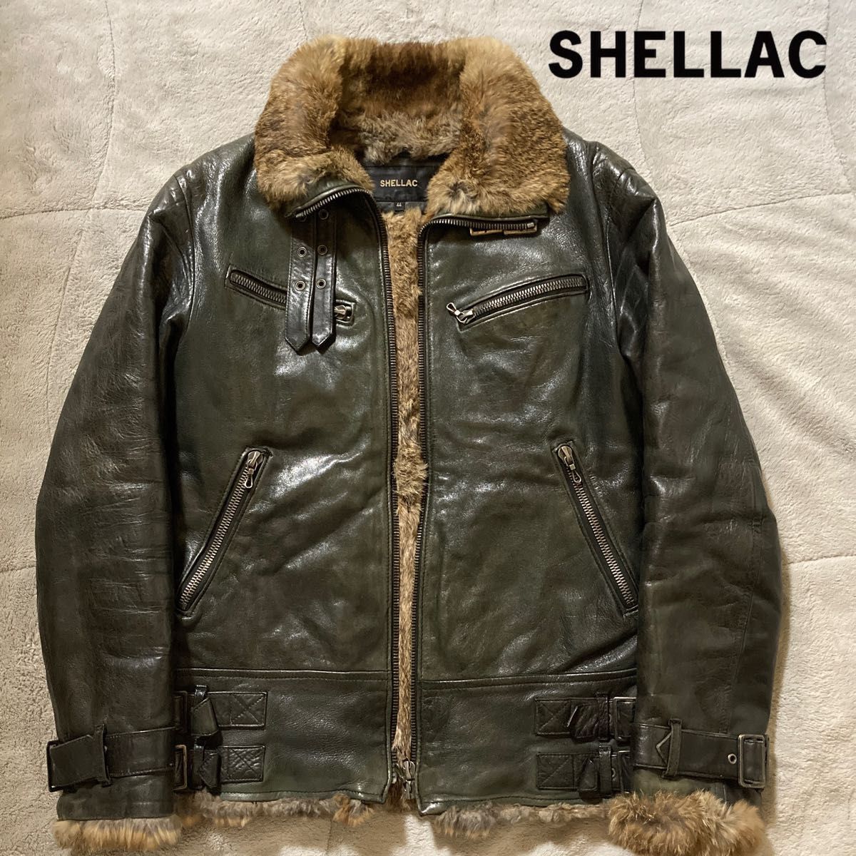 希少 SHELLAC シェラック 総裏ラビットファー ライダース B3タイプ