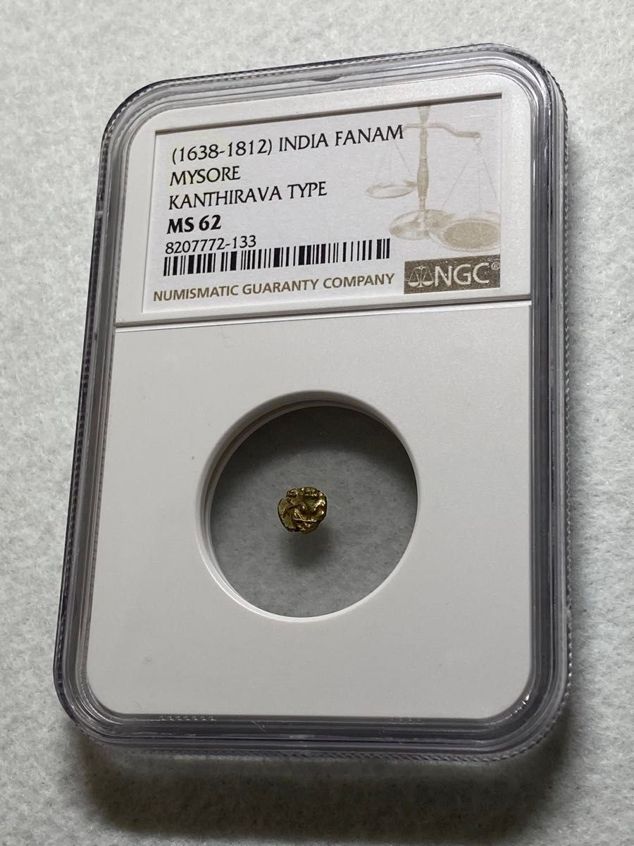 1638-1812年インド マイソール王国 ファナム金貨 MS62 カンティラヴァ