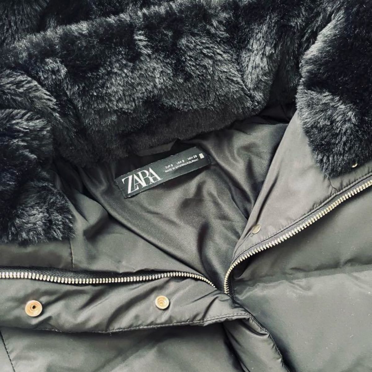 新品 ZARA フェイクファーフーデッドダウン パフジャケット S｜Yahoo