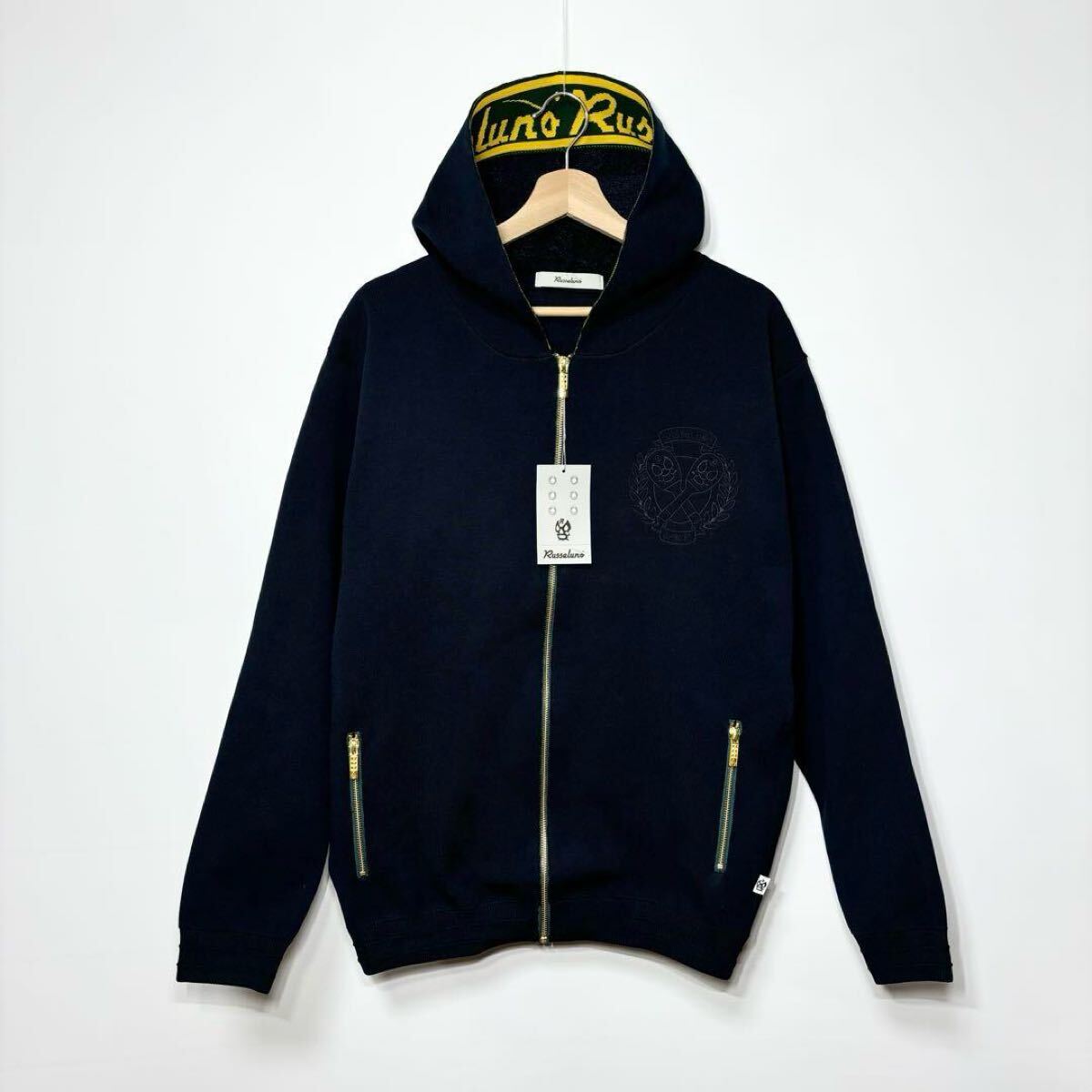新品 ラッセルノ ジップ アップ ニット ビック フーディー ネイビー L
