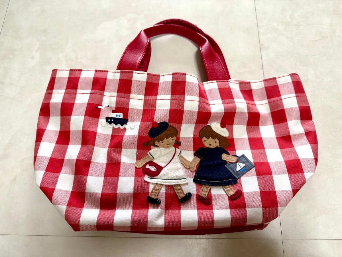 ファミリア 70周年 ギンガムチェック 舟形トートバッグ デニムバッグ