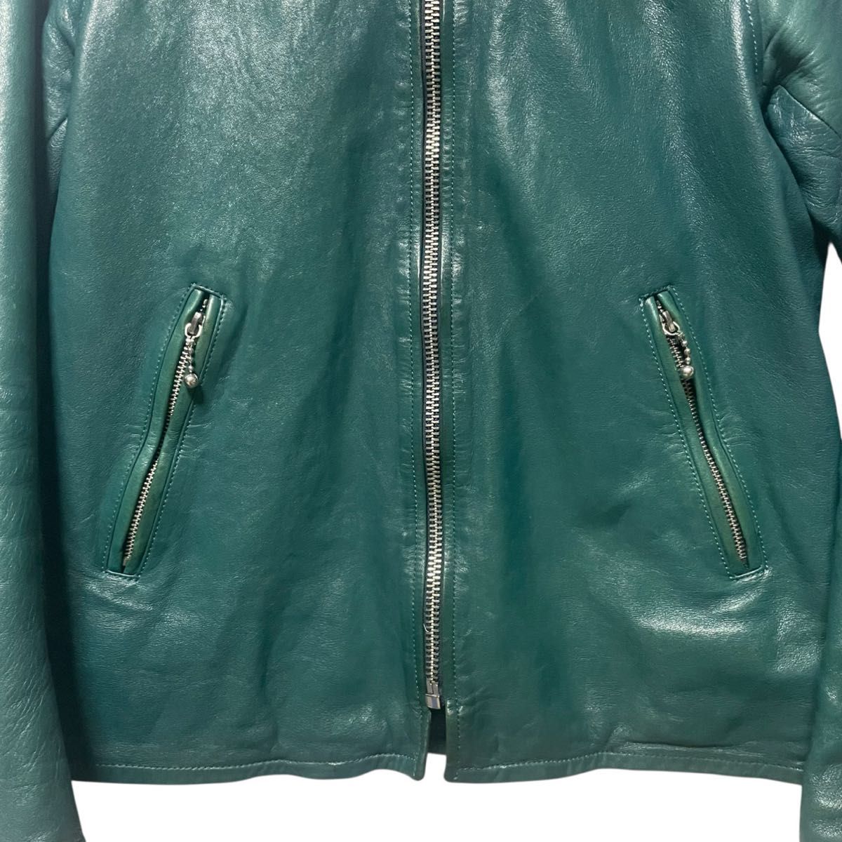 ヒステリックグラマー シングルライダースジャケット グリーン S 羊