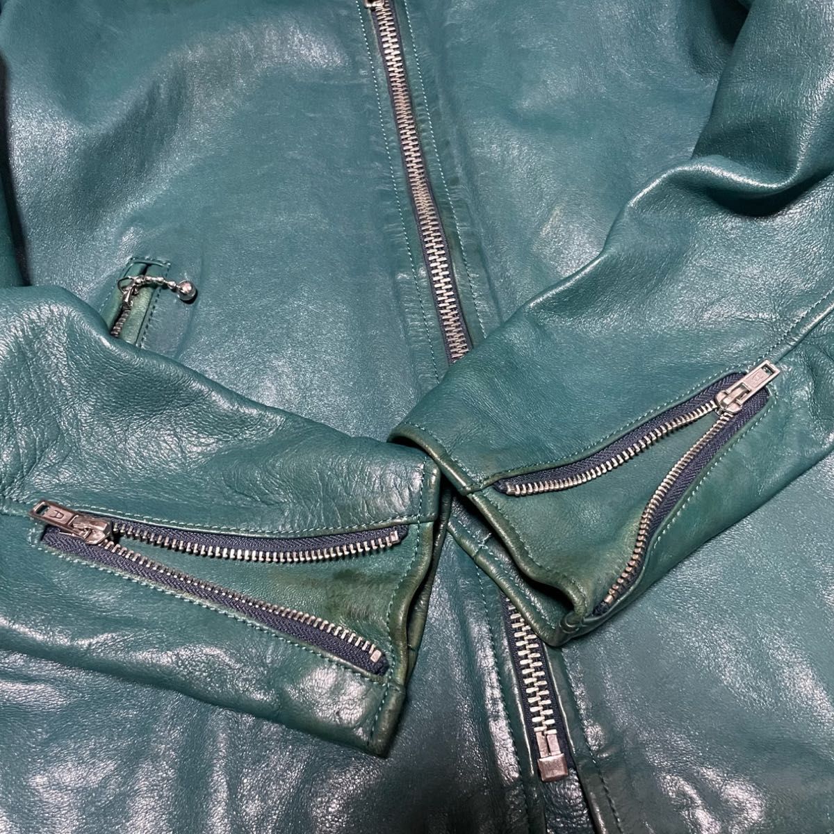 ヒステリックグラマー シングルライダースジャケット グリーン S 羊