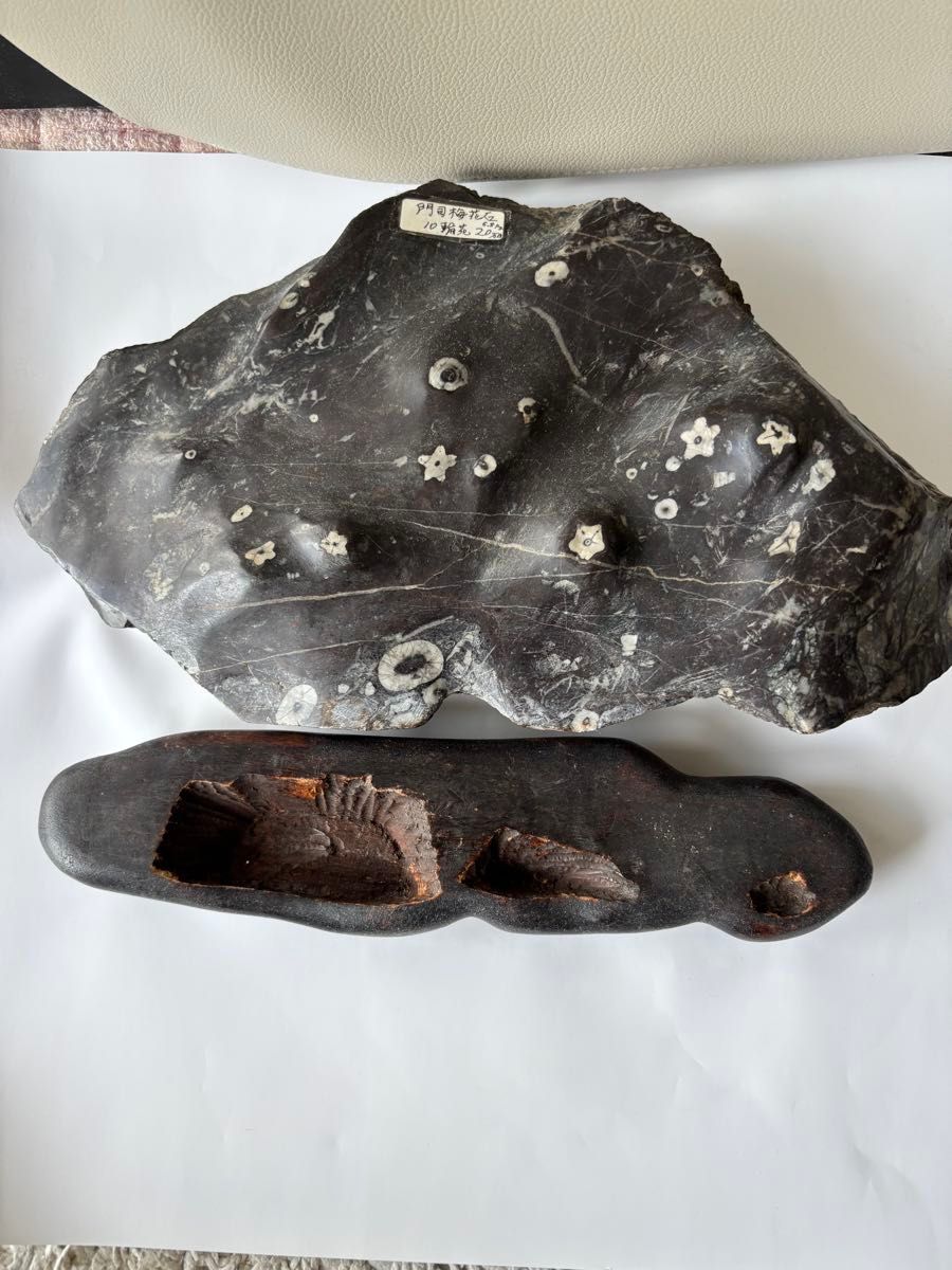 梅花石 鑑賞石 置物 天然石 台座付き 珍しい模様 現在では入手困難な