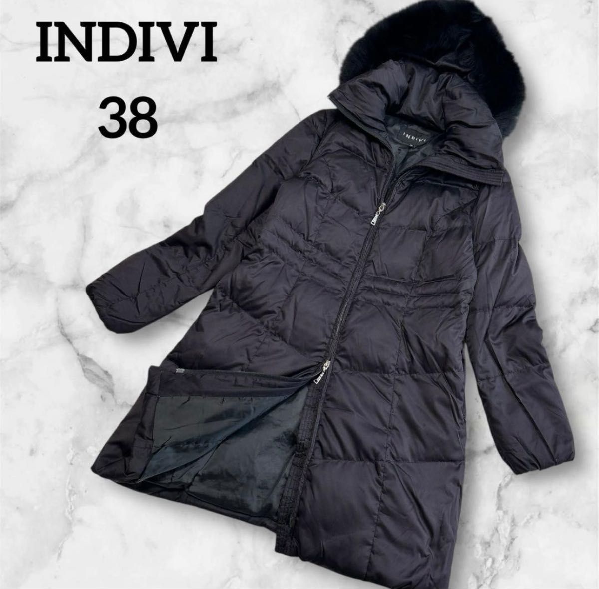 INDIVI インディヴィ 美ライン ダウン コート ブラック 黒 リアル