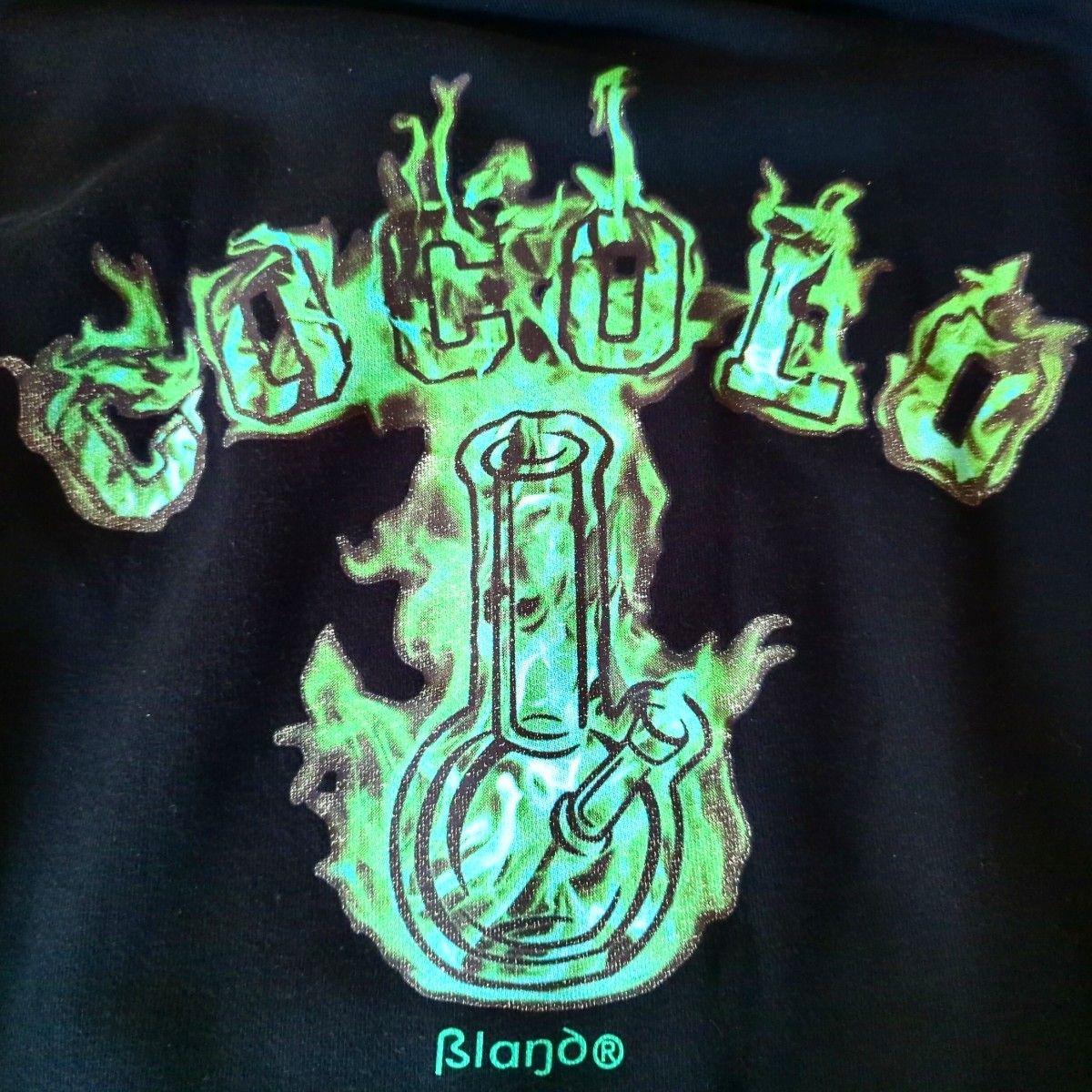 ココロブランド バックプリント 緑炎ビッグロゴ スウェットパーカー 即