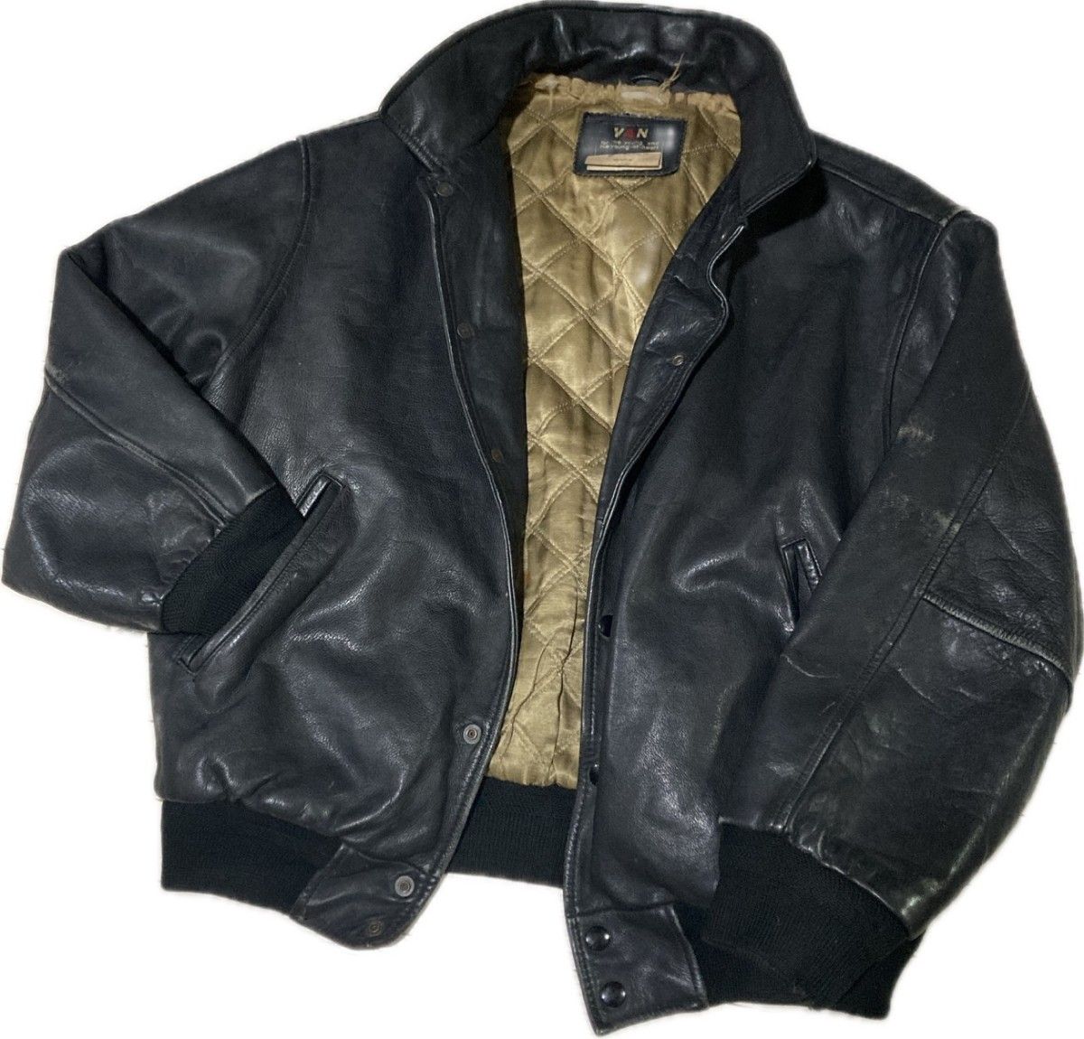 VAN レザージャケット 革ジャン バックロゴ ダメージ 90s オールド