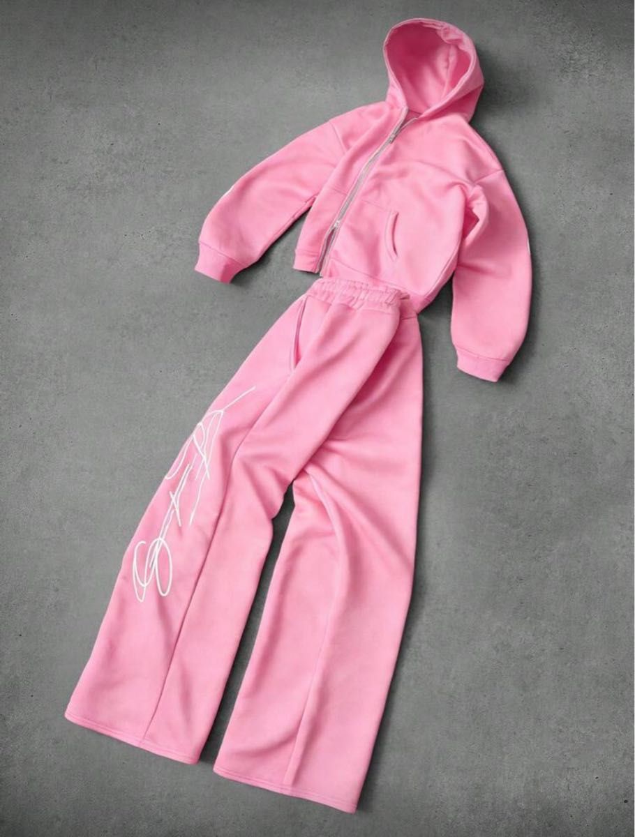 新品 未使用 ピンク セットアップ ダブルジップパーカー スウェット