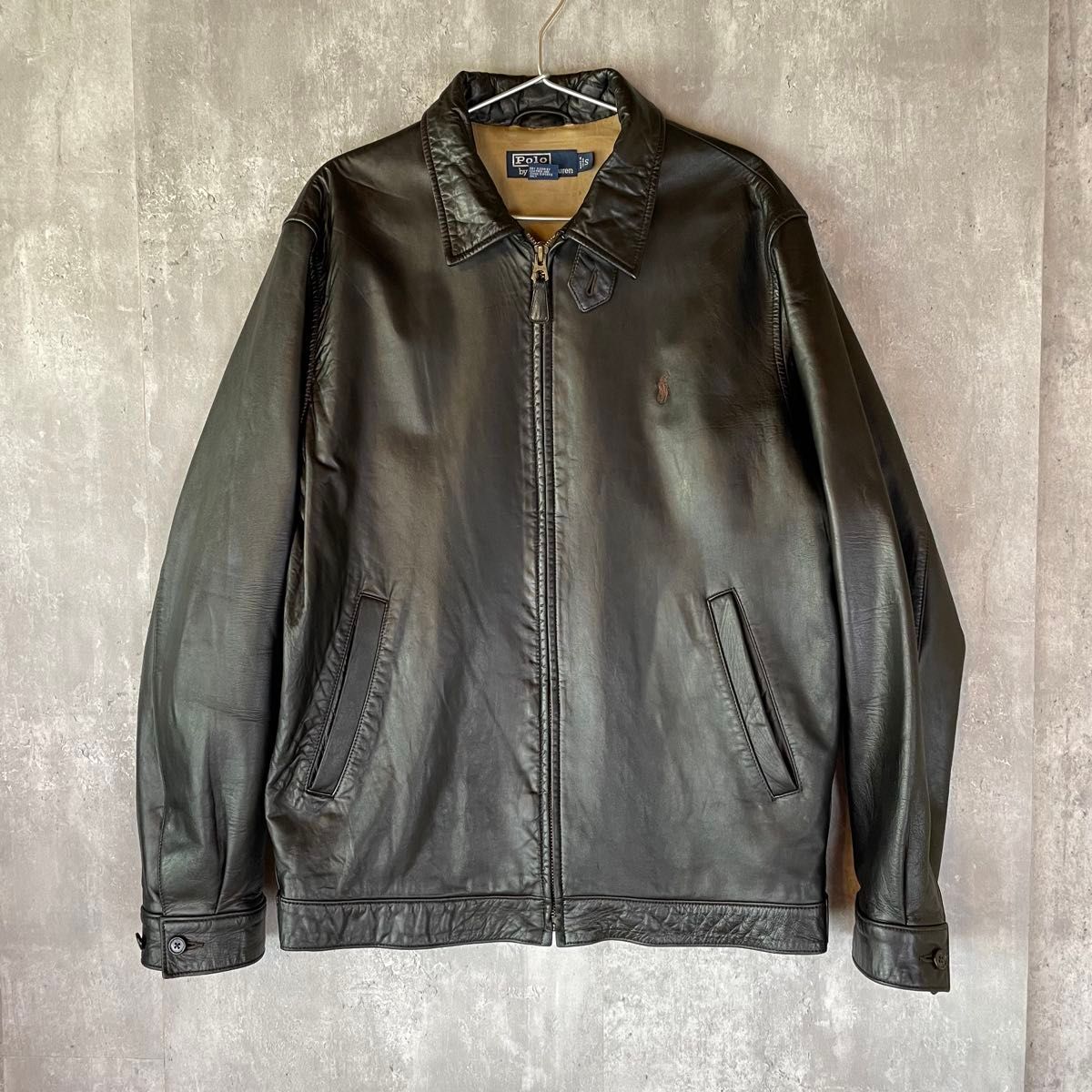 90's】Polo Ralph Lauren レザージャケット スイングトップ ブラック