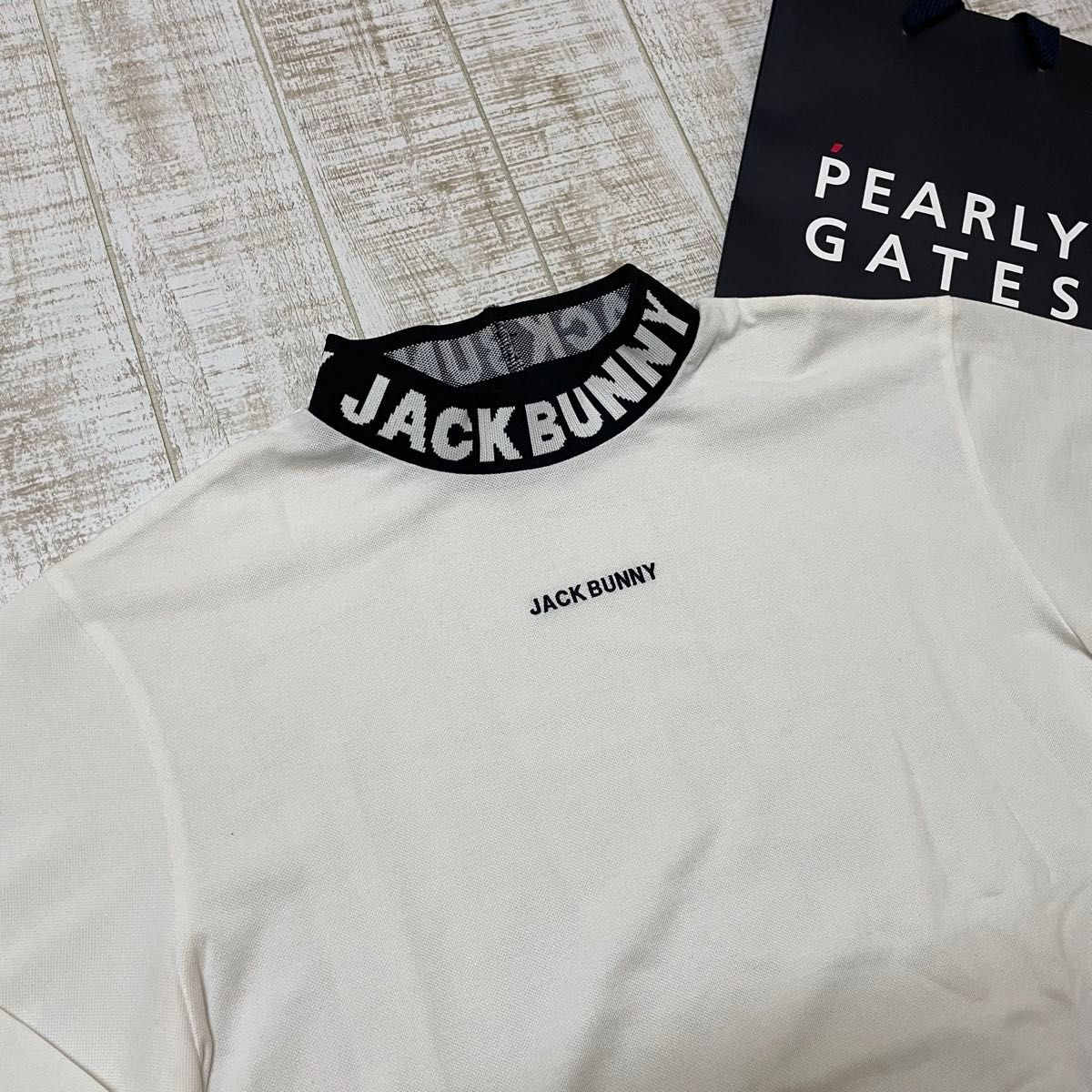新品 ジャックバニー 長袖モックネック 襟ロゴ 鹿子 ホワイト XLサイズ