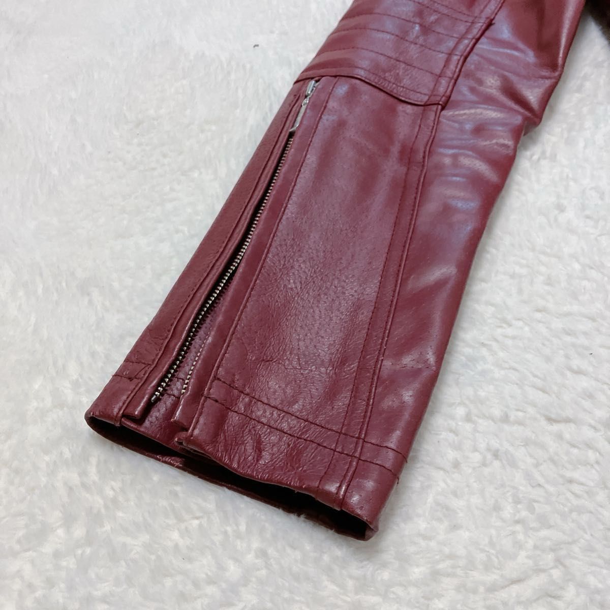 A S M レザー ジャケット 赤 ファー付き シングルライダース 豚革