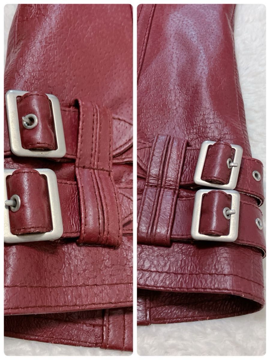 A S M レザー ジャケット 赤 ファー付き シングルライダース 豚革