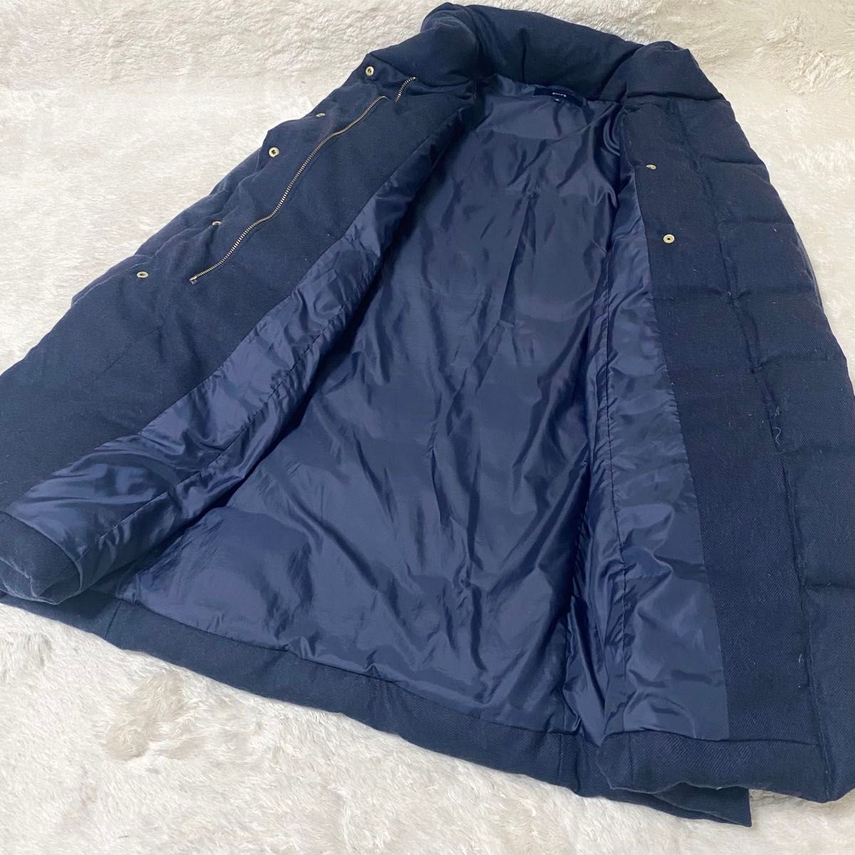 SHIPS シップス ダウンコート ロング ベルト付き Aライン ネイビー