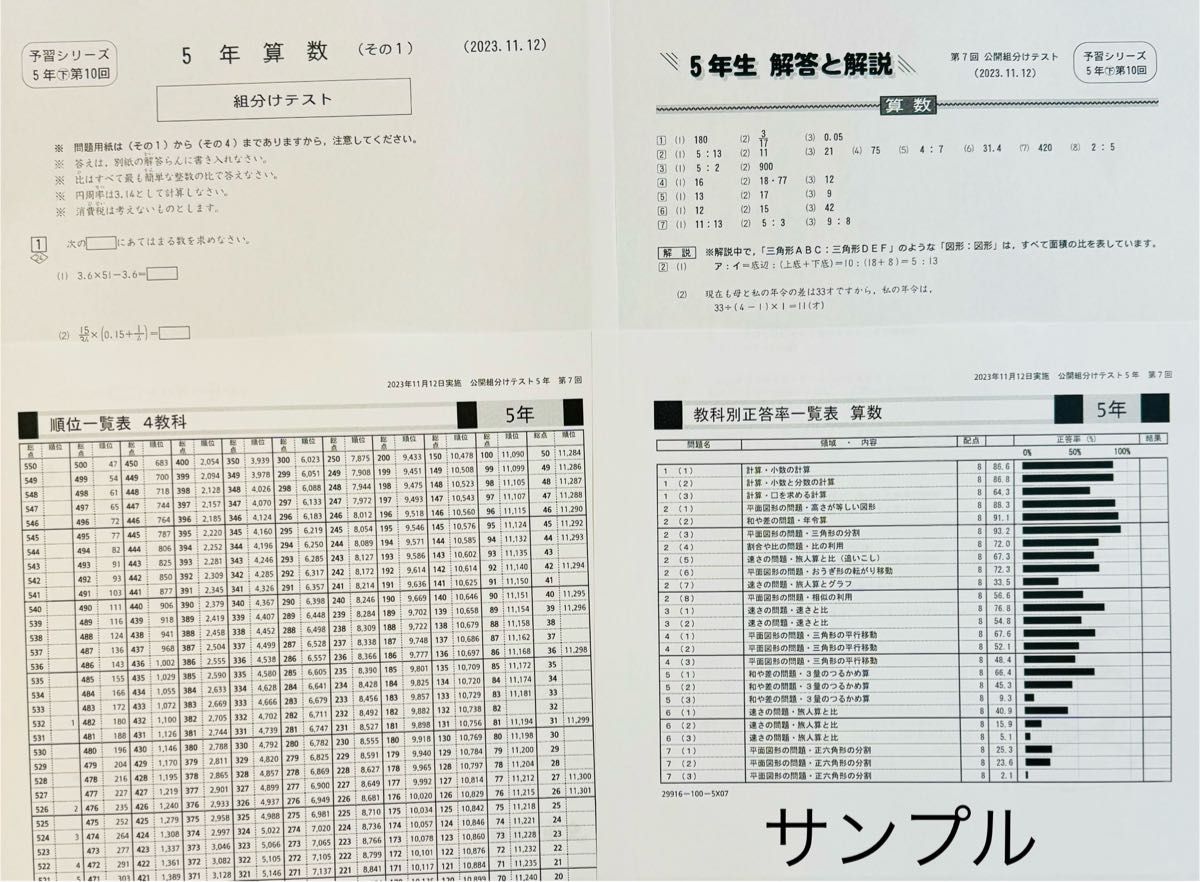 四谷大塚 組分けテスト 5年生 2025年度 第1回〜第9回 過去問・解答